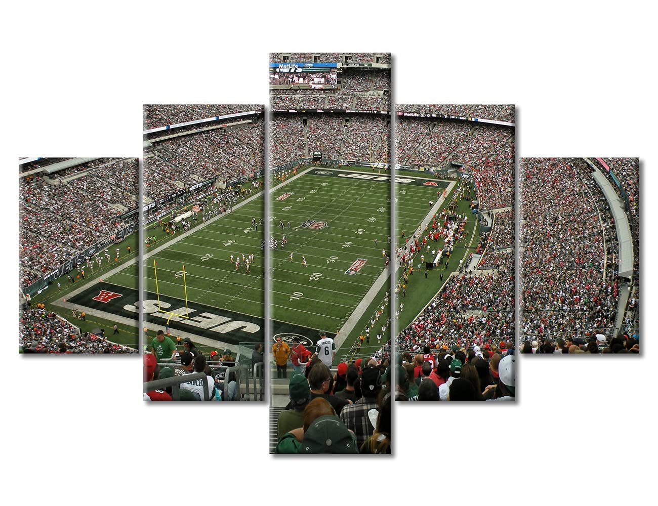 New York Sports Wall Art - 5 Piece Canvas Print Set of MetLife Stadium Posters with Wooden Frame (60