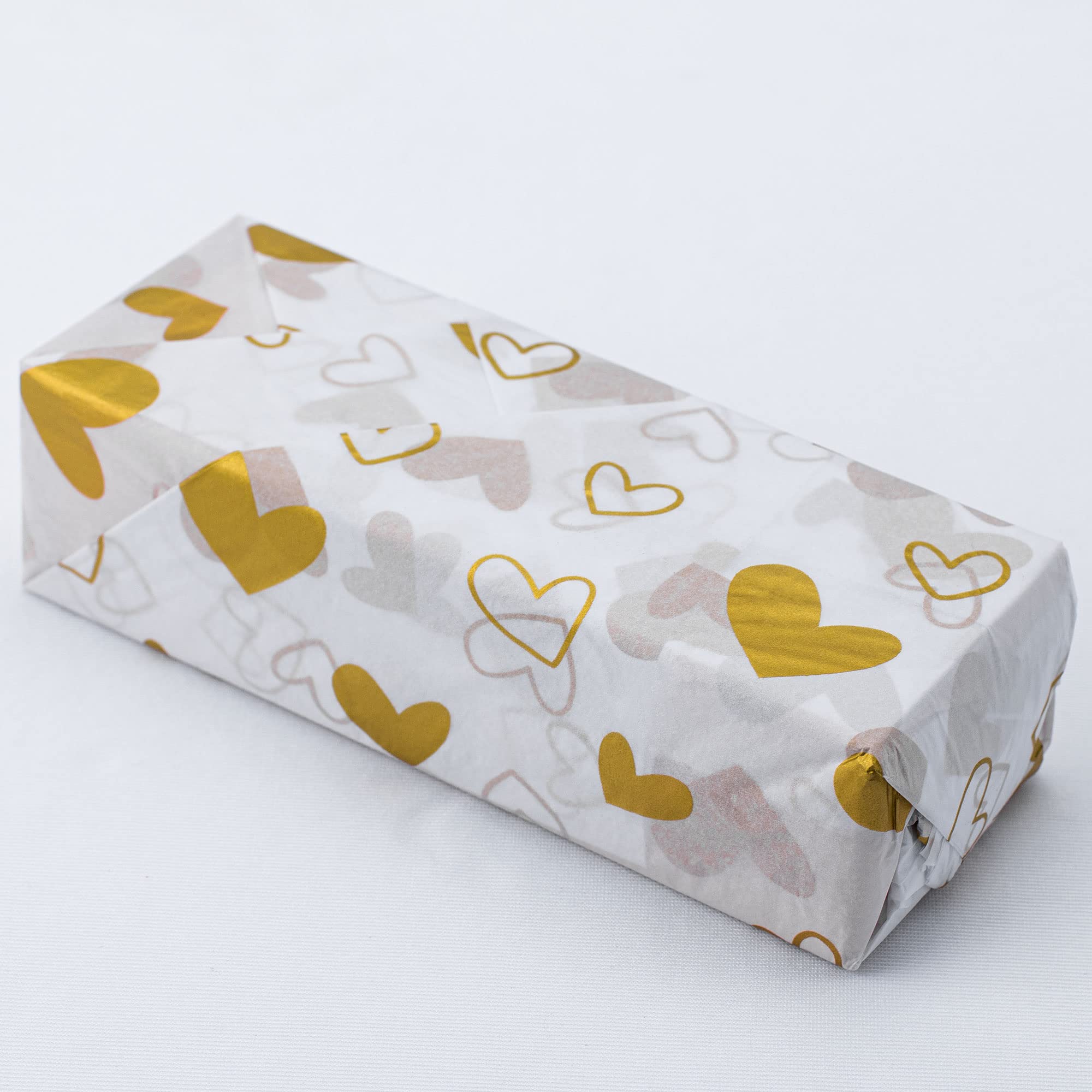 Premium White & Metallic Gold Heart Tissue Paper Bulk Pack - 20