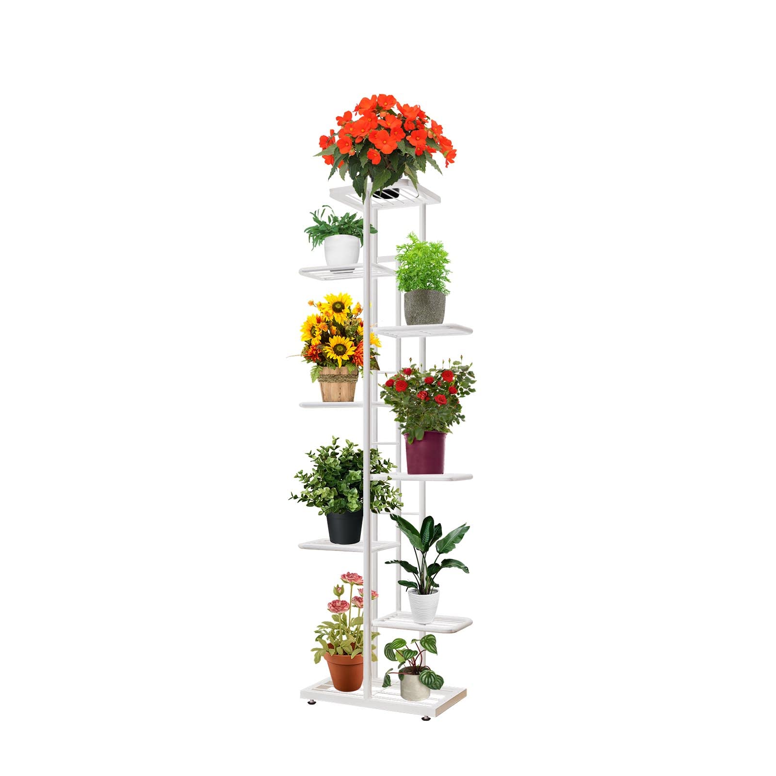 8-Tier Metal Plant Stand for Indoor & Outdoor Use - Sturdy Flower Pot Display Shelf for Garden, Patio, Balcony - White Planter Rack for Herbs, Succulents & Home Decor