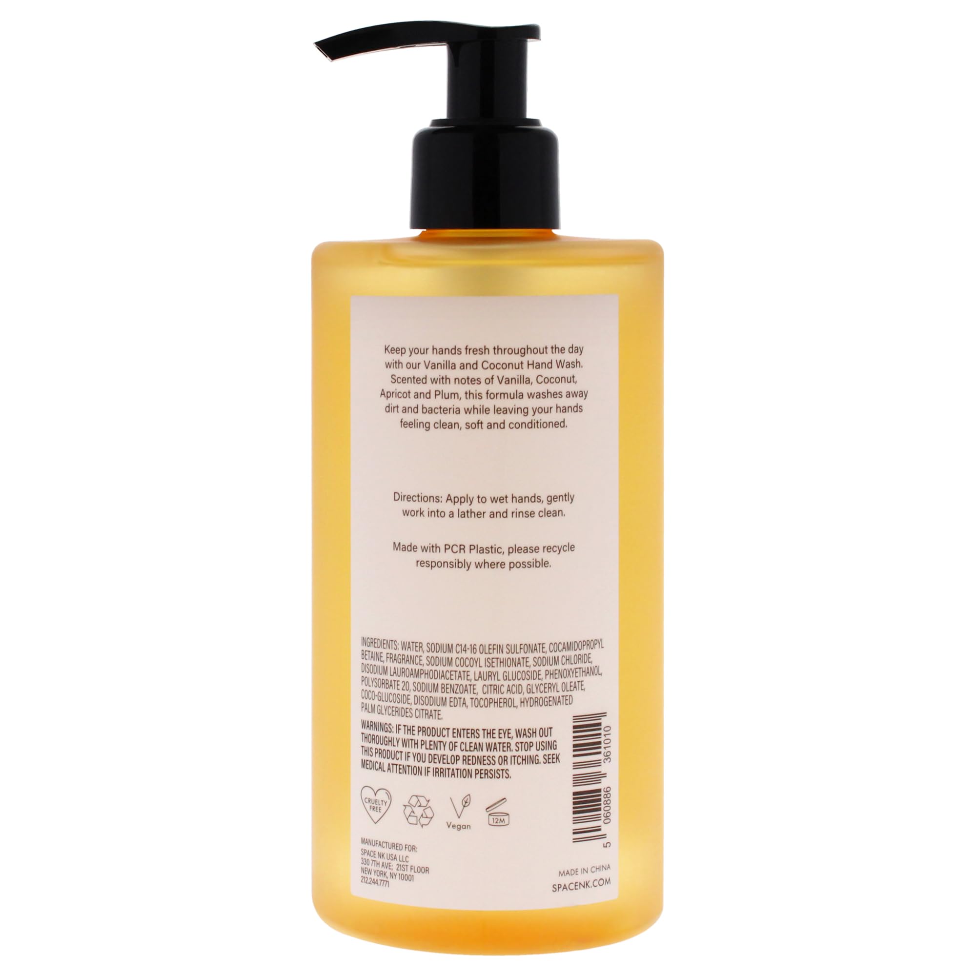 SpaceNK Beauty Space Hand Wash - Vanilla & Coconut Scent for Unisex - 11.8 oz Luxury Hand Soap for Bathroom, Kitchen & Guest Washroom - Moisturizing & Antibacterial Formula