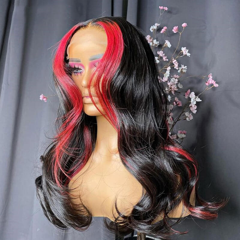 Eullair 13x4 Body Wave Lace Front Wig - Colored Blonde Skunk Stripe Human Hair Wig for Women | Perfect for Cosplay, Halloween, and Daily Fashion Styling
