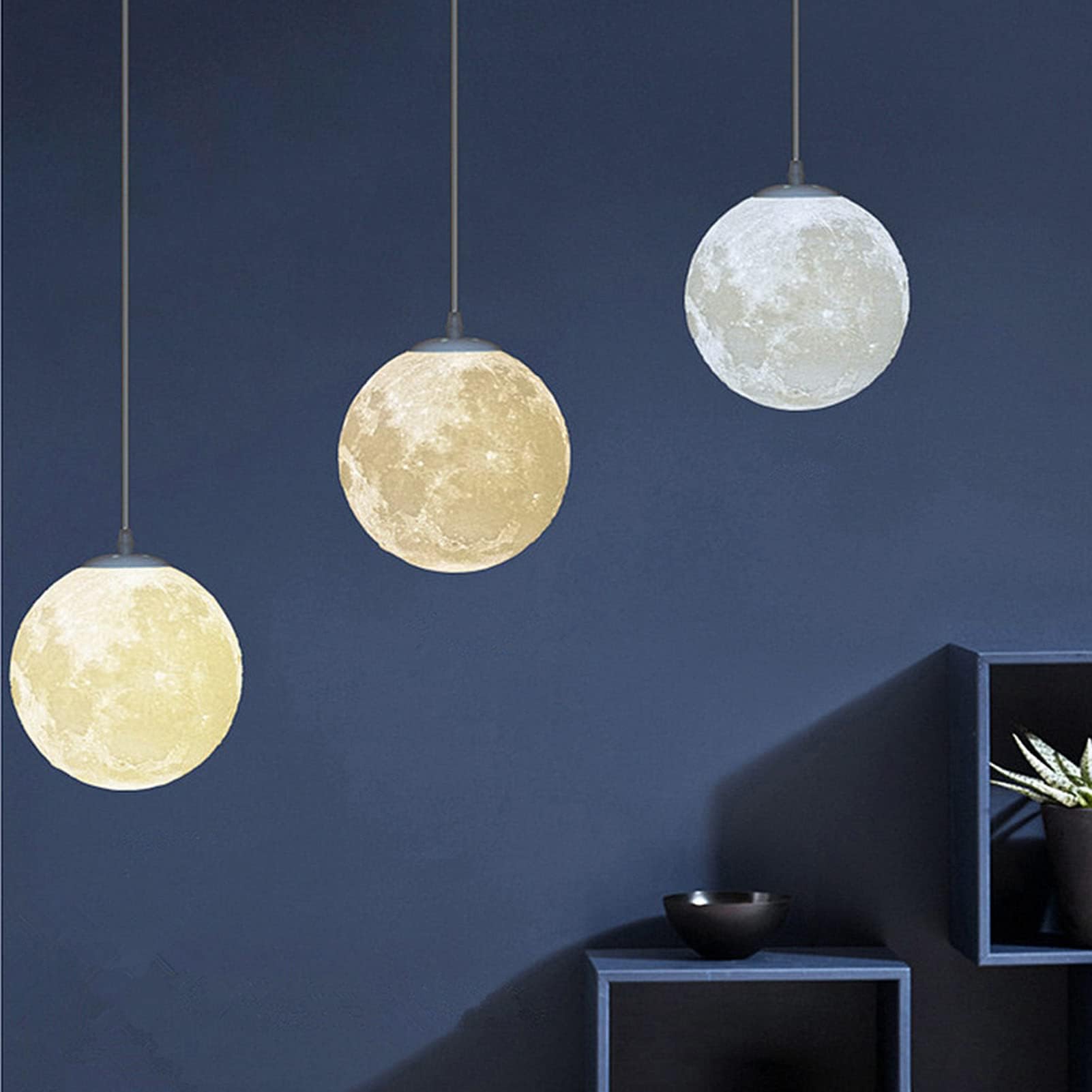 KRUIHAN Moon Pendant Light - 30CM Hanging Ceiling Lamp for Kids Room, Bedroom, Living Room & Restaurant Decor - Modern Lunar Lighting Fixture for Home & Commercial Spaces