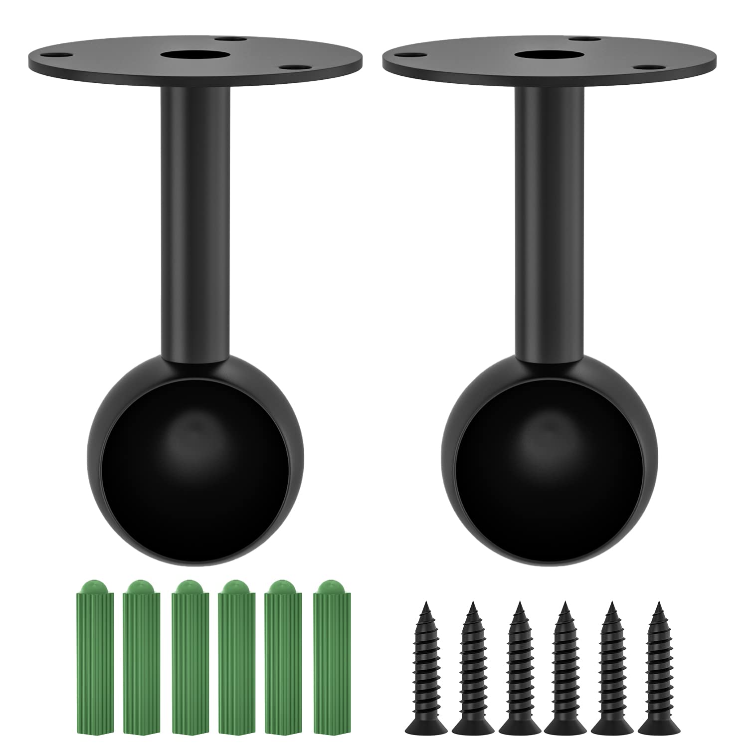 Matte Black Stainless Steel Closet Rod Brackets - 16mm (0.63