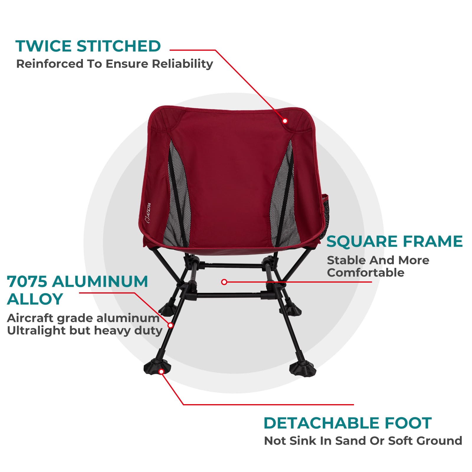 Ultralight Aluminum Folding Camping Chair - Portable Backpacking & Hiking Chair for Adults, Compact Beach Chair with Anti-Sinking Feet - Perfect for Outdoor Adventures, Picnics, Beach Trips & Camping