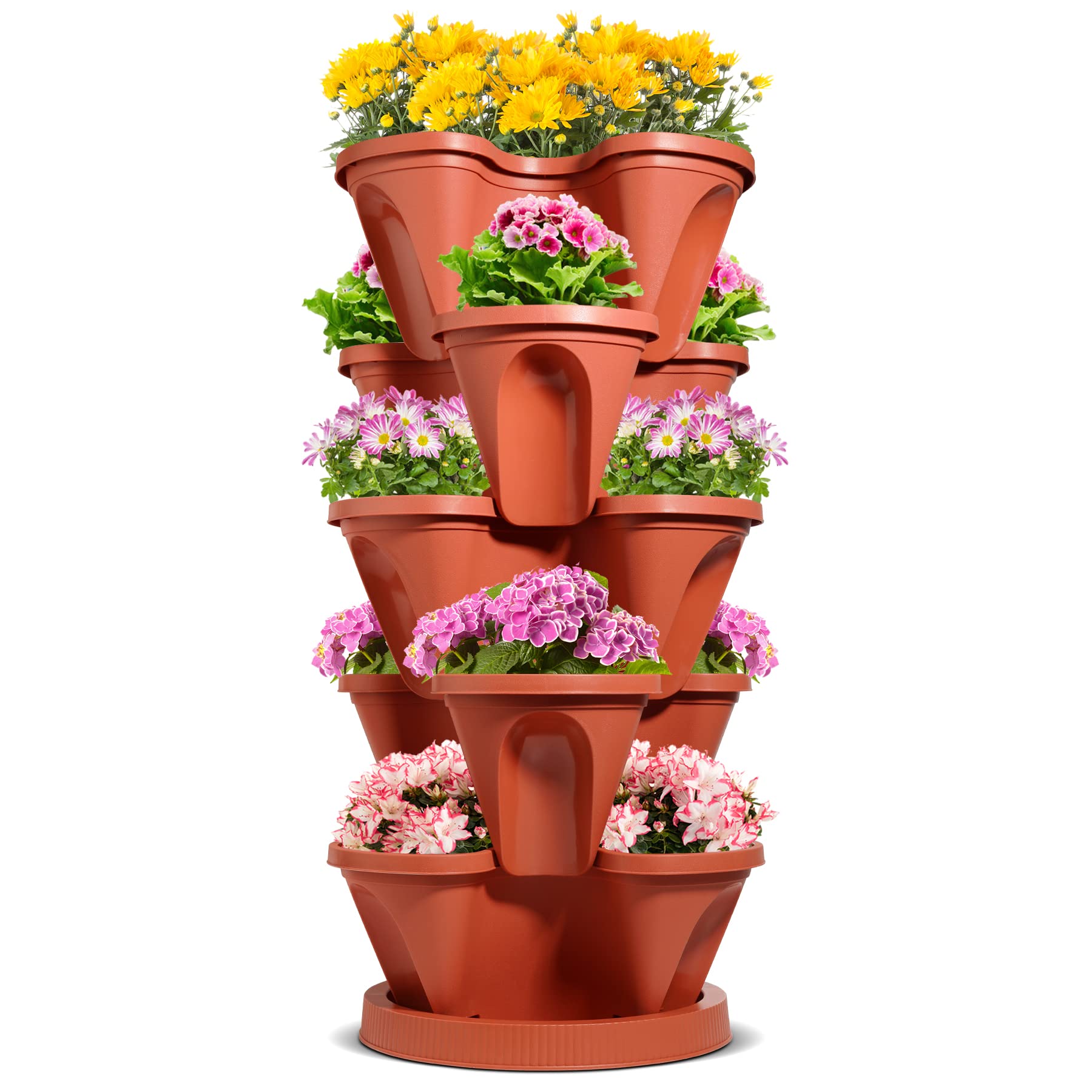 T4U 5-Tier Vertical Garden Tower Planter - Stackable Strawberry & Herb Planter for Indoor/Outdoor Use | Balcony Gardening System for Lettuce, Vegetables, Flowers | Perfect for Small Spaces, Urban Farming & Patio Decor