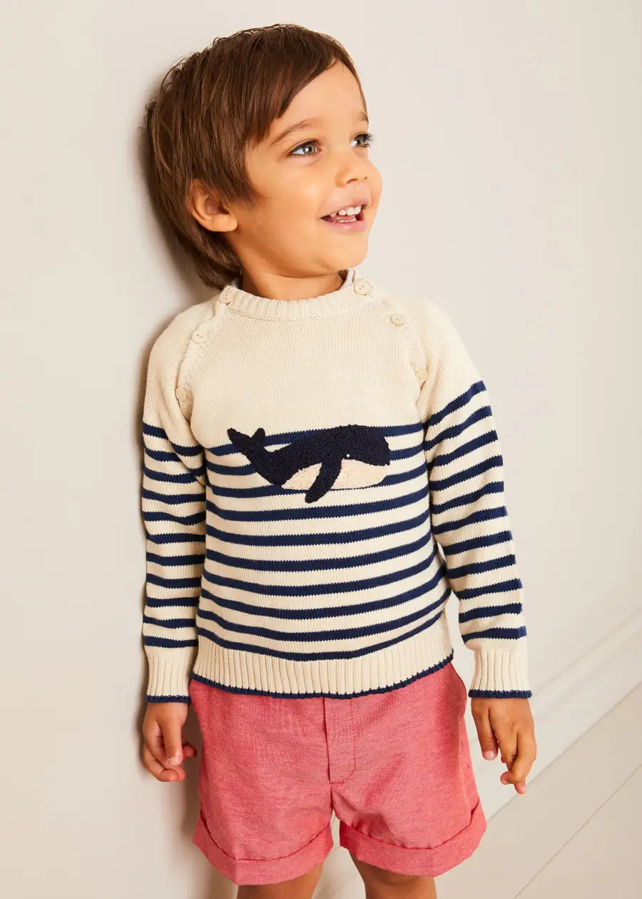 Whale Striped Jumper for Toddler Boys - Soft Cotton Knit Sweater - Cute Casual Outfit for Playdates & Family Photos