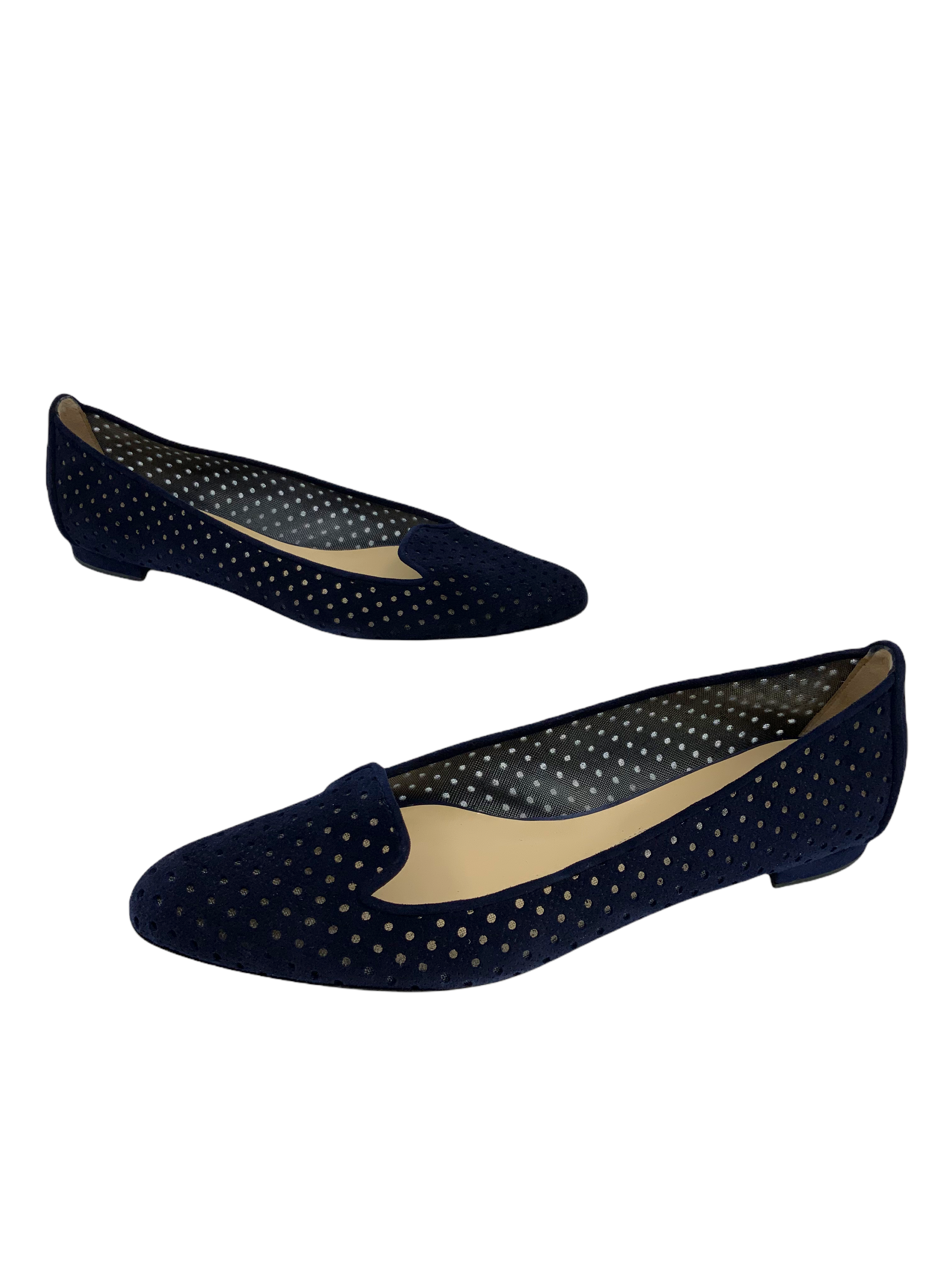 Manolo Blahnik Perforated Suede Skimmer Flat Shoes Size 8.5 New - Comfortable Women's Loafers for Work, Travel & Casual Outfits