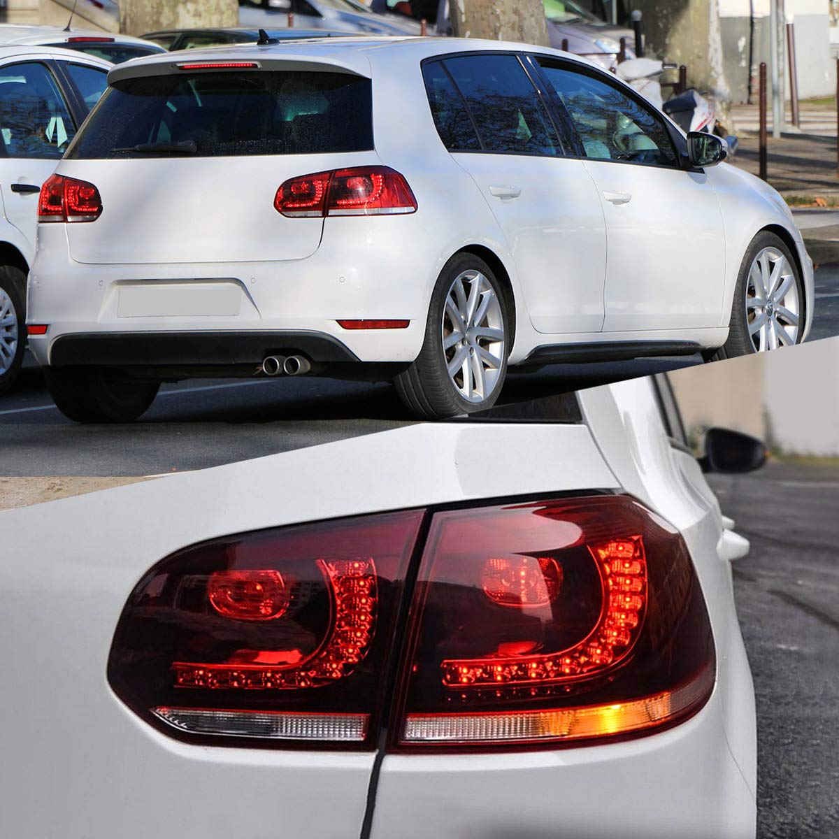 VLAND Full LED Tail Lights for VW Golf 6 MK6 (2010-2014) - Sequential Turn Signal, Red & Clear Lens - Rear Lamp Assembly - Upgrade for Night Driving & Enhanced Visibility