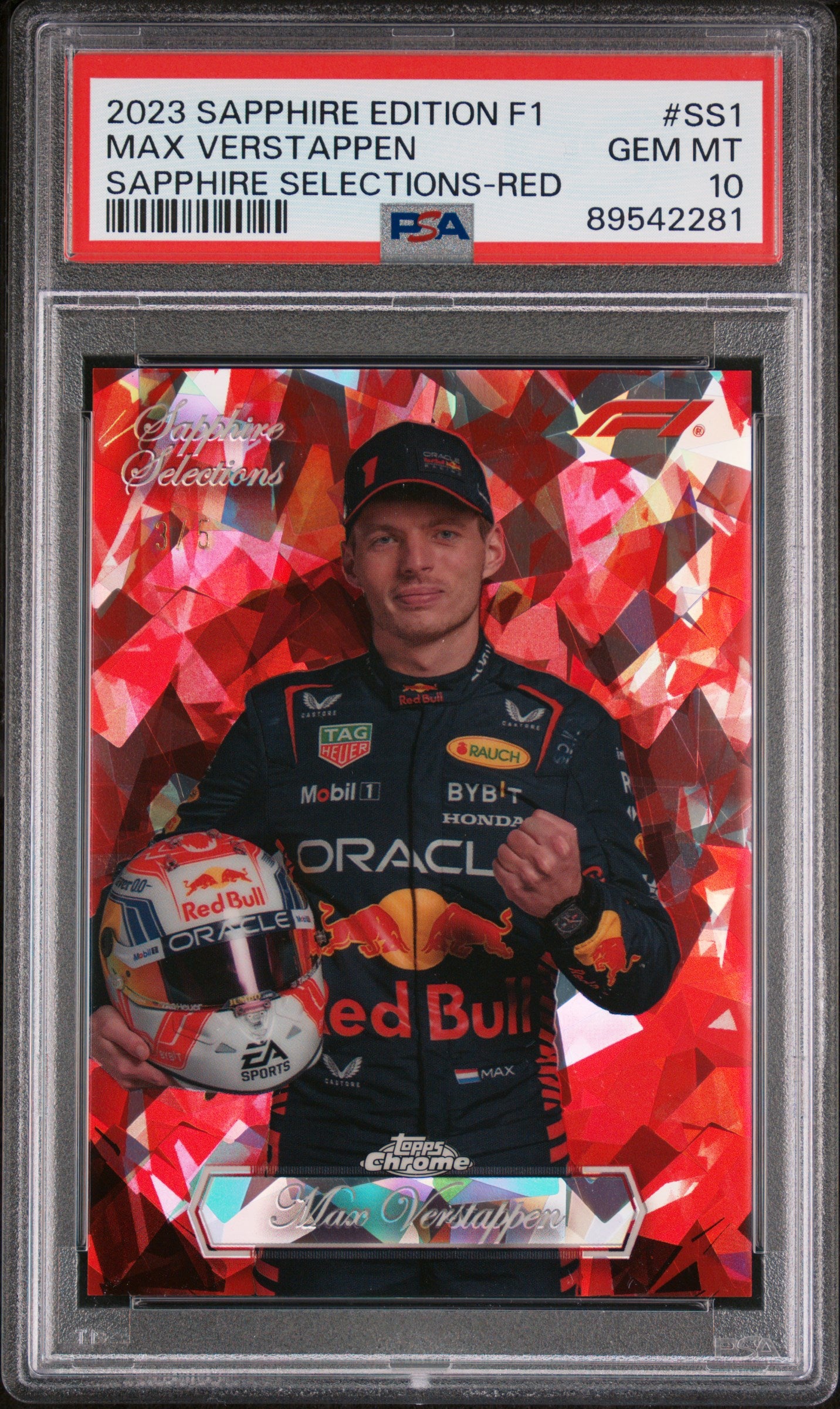 2023 Topps Sapphire Selections #SS1 Max Verstappen Red 3/5 PSA 10 POP1 - Rare Racing Card for Collectors & F1 Fans - Perfect for Display, Investment & Trading