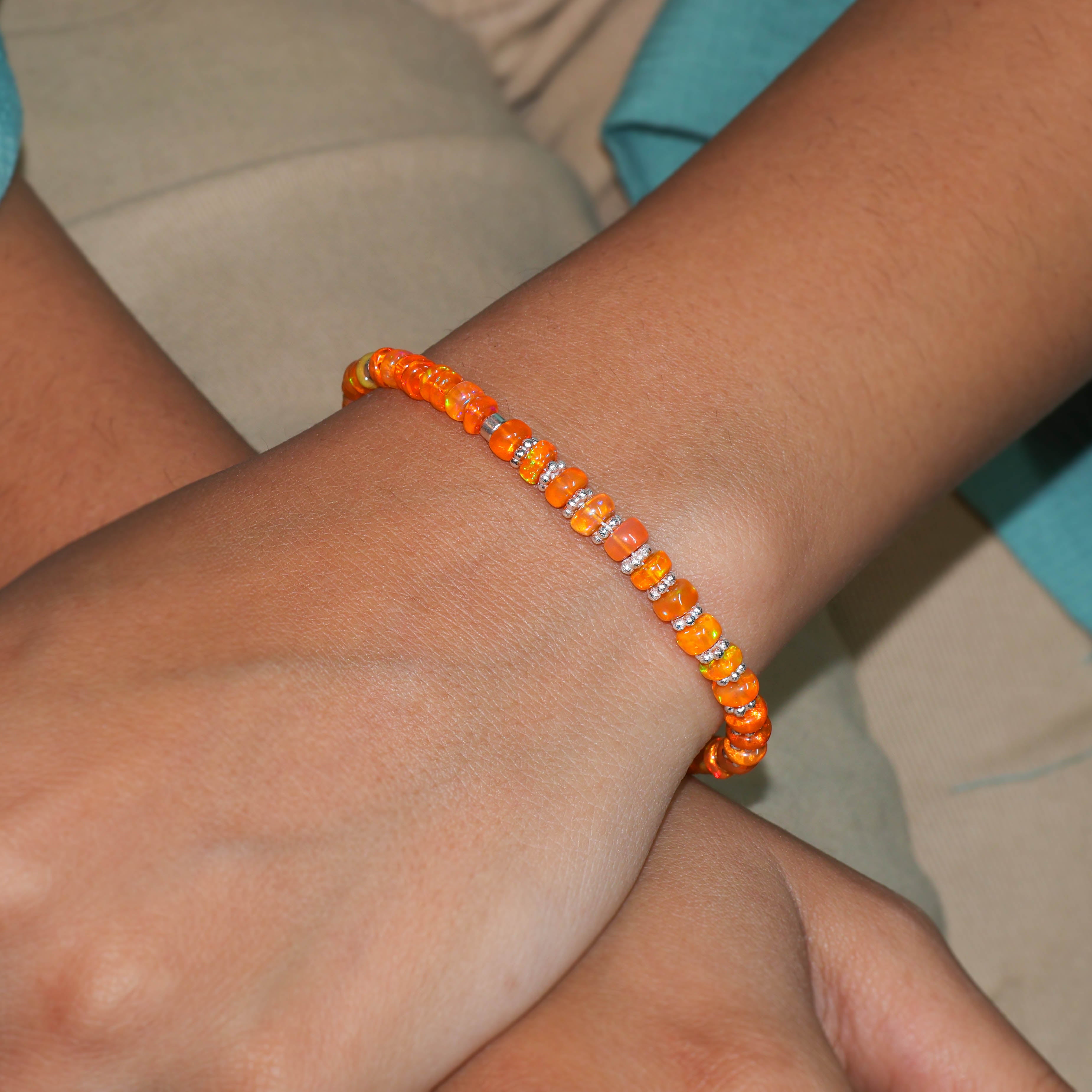 Natural Orange Opal Rondelle Beaded Bracelet - Handmade Gemstone Jewelry for Women, Boho Chic Accessory - Perfect for Parties, Weddings & Everyday Wear