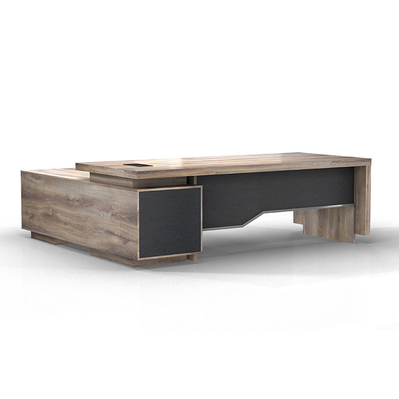Premium LARKIN Executive Desk with Right Return 2.4M - Warm Oak & Black Finish - Perfect for Home Office & Corporate Workspaces