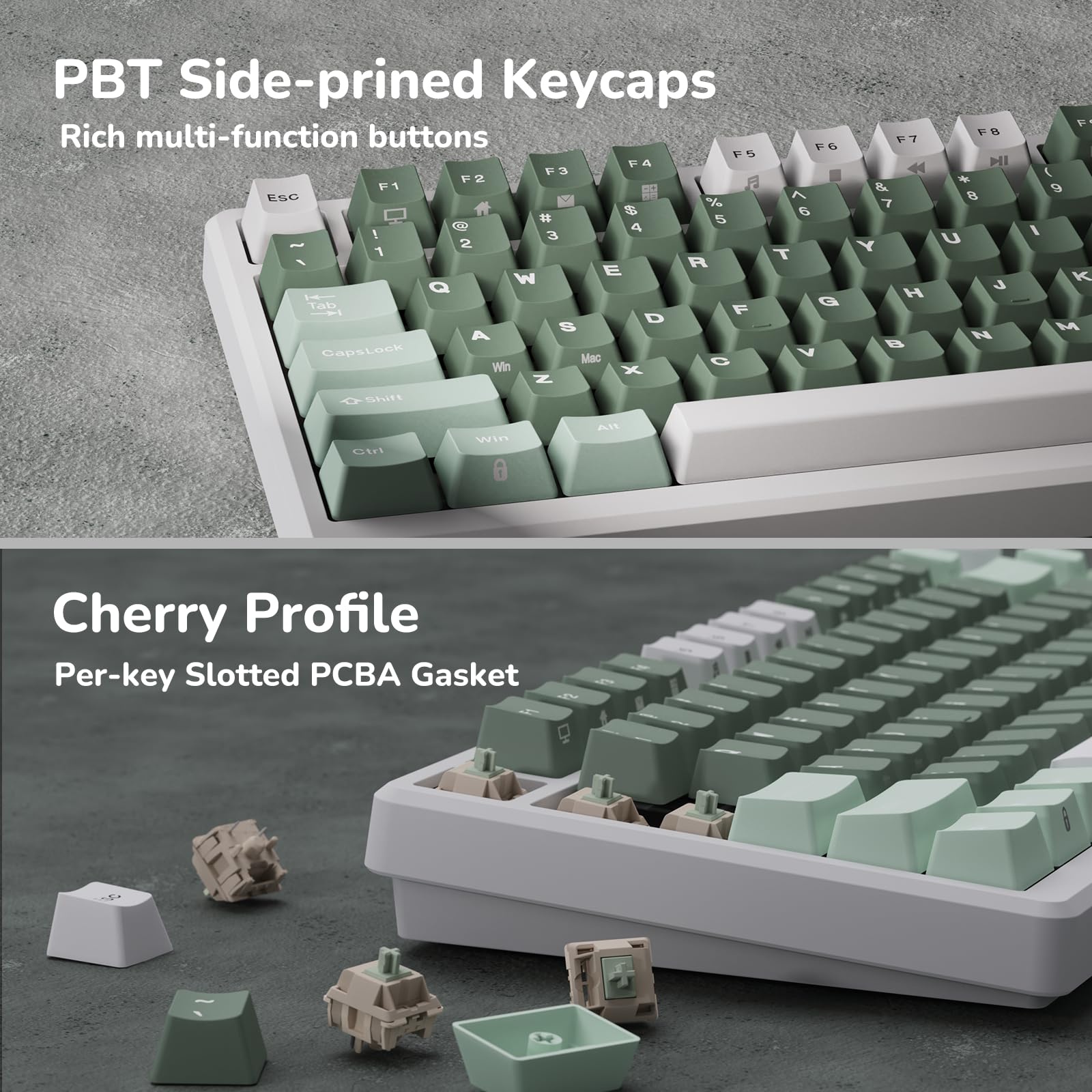 RK ROYAL KLUDGE M75 Wireless Mechanical Gaming Keyboard - 2.4Ghz/BT5.1/USB-C, 75% Compact Layout (81 Keys), Gasket Mount, OLED Display & Control Knob, RGB Backlit, Hot-Swappable Pale Green Switches - Perfect for PC Gaming, Office Work, and Typing Enthusiasts