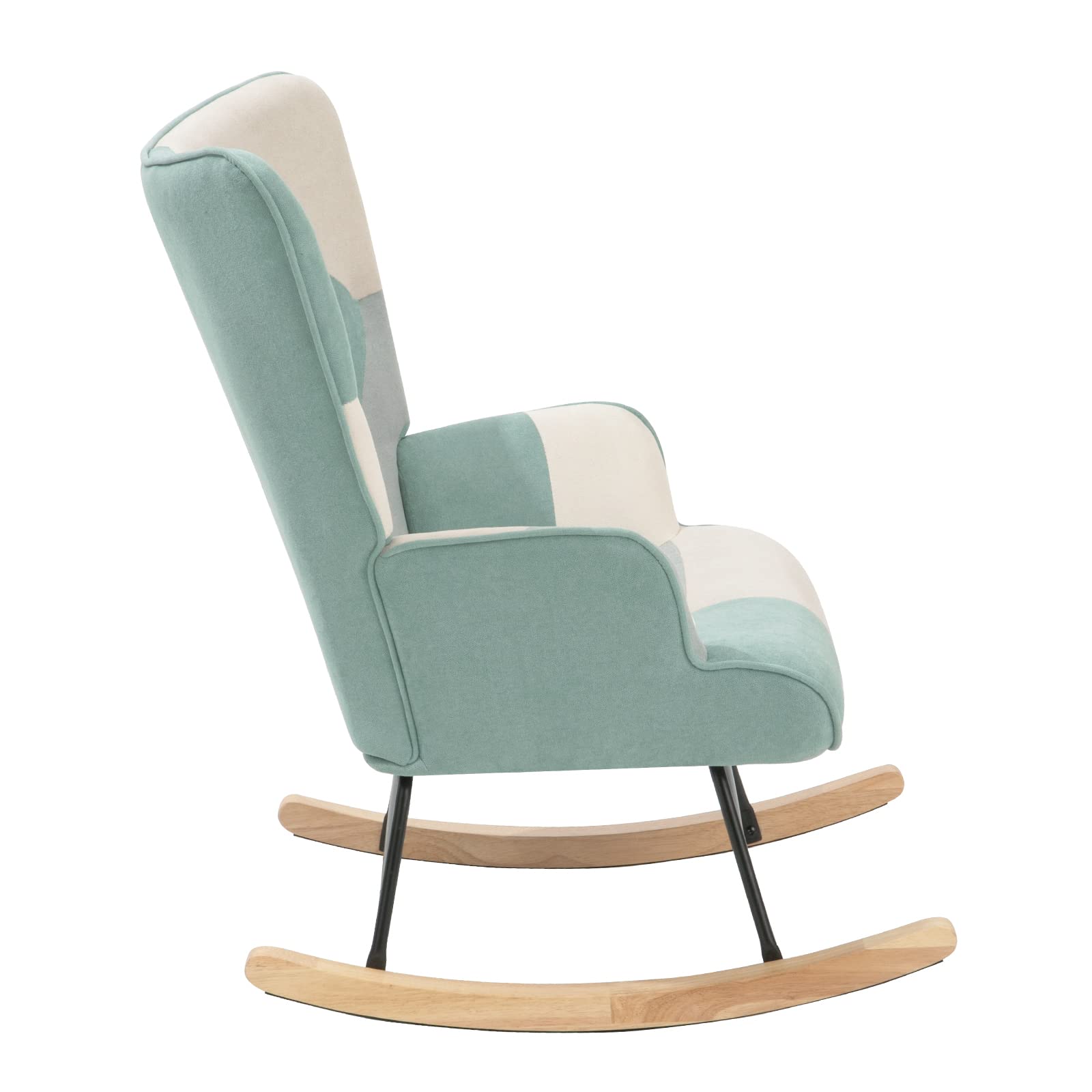 HomVent Upholstered Rocking Chair - Mid Century Modern Fabric Rocker with Tall Back & Wood Base | Comfortable Nursery Chair & Accent Armchair for Adults & Kids | Perfect for Living Room, Bedroom, Nursery & Relaxation Spaces