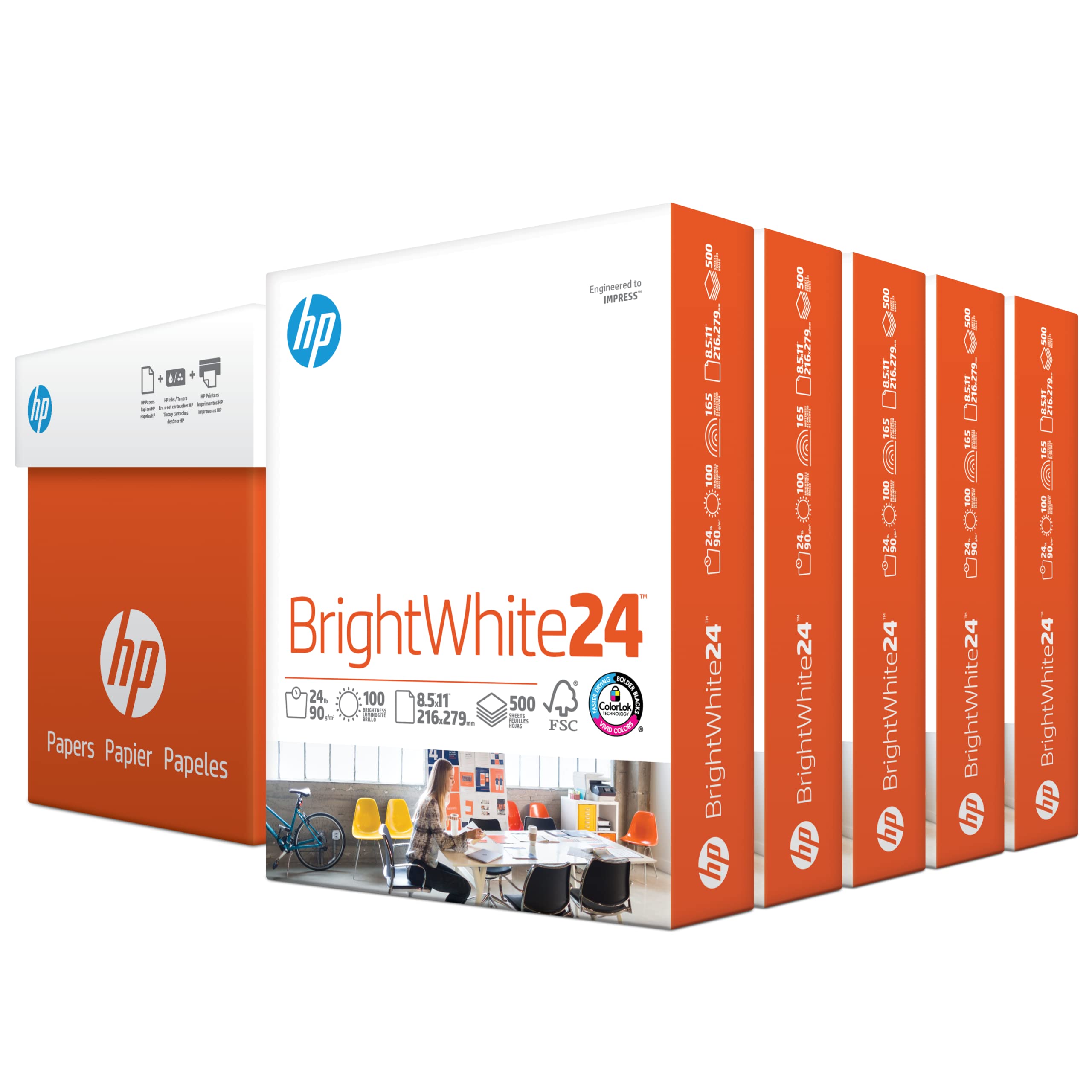 HP Printer Paper 8.5 x 11 Letter Size | 24 lb BrightWhite Premium Paper | 5 Ream Case (2500 Sheets) | 100 Brightness | FSC Certified | Made in USA | Ideal for Office Printing, Copying & Everyday Documents