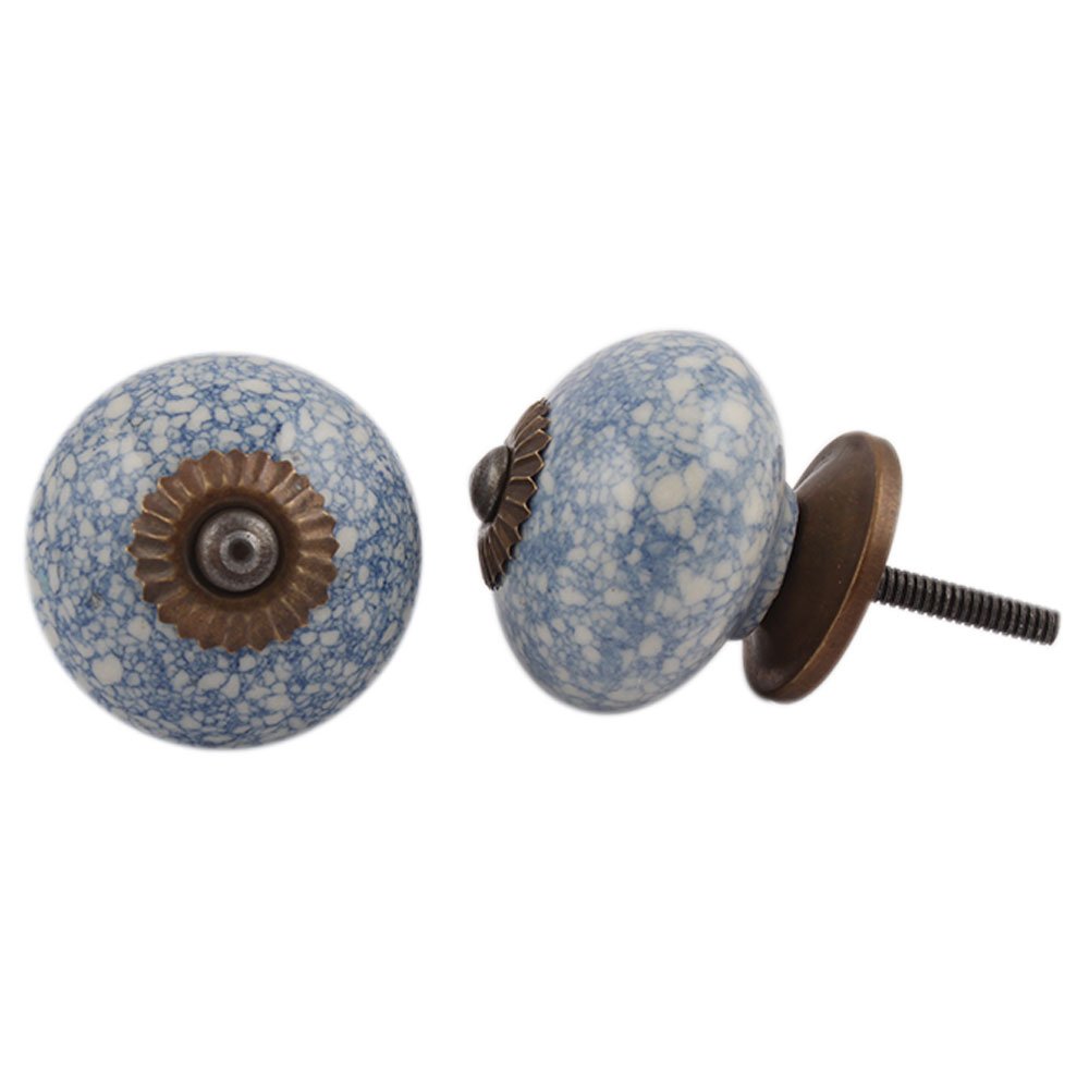 IndianShelf 14-Piece Blue Crackle Ceramic Drawer Knobs - Elegant Cabinet Hardware for Kitchen, Dresser & Furniture - Perfect for Home Decor & DIY Upgrades