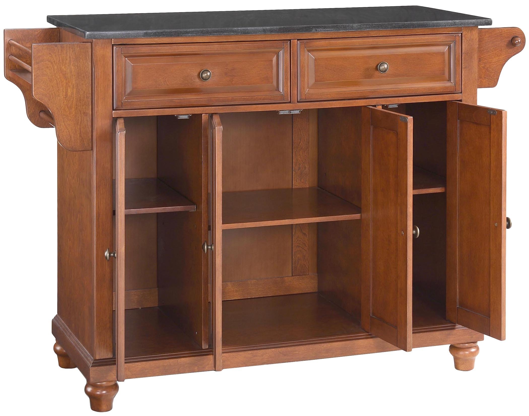 Crosley Cambridge Granite Top Rolling Kitchen Island with Storage - Microwave Stand, Spice Rack, Cherry Finish | Perfect for Small Kitchens, Pantry Organization & Mobile Food Prep Station