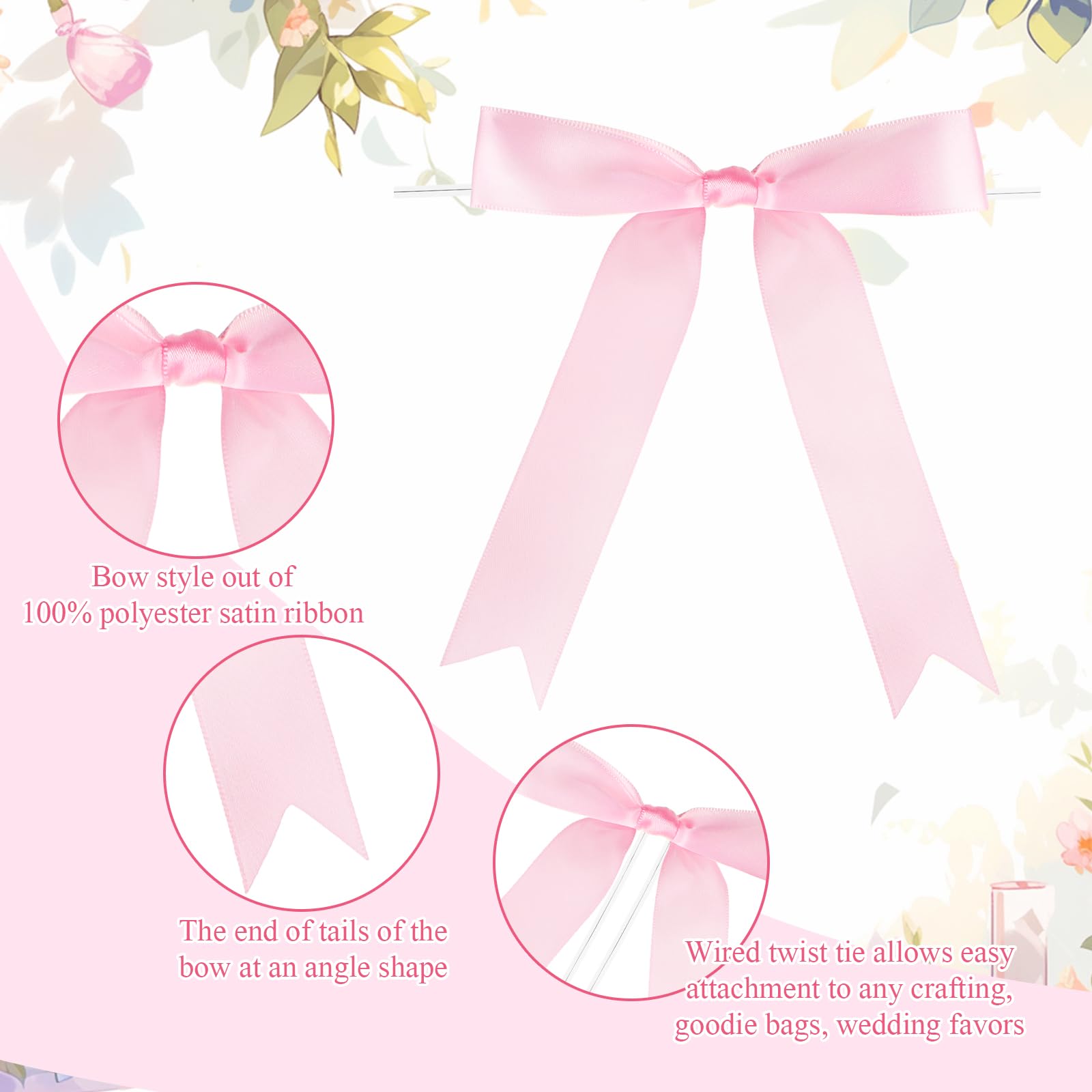 50 Pcs Large 5x7 Inch Satin Ribbon Bows for Gift Wrapping - Champagne Bottle, Cake, Treat Bags, DIY Crafts - Perfect for Weddings, Baby Showers, Bridal Showers, Christmas & Birthday Parties (Pink) | Elegant Gift Packaging & Party Decorations