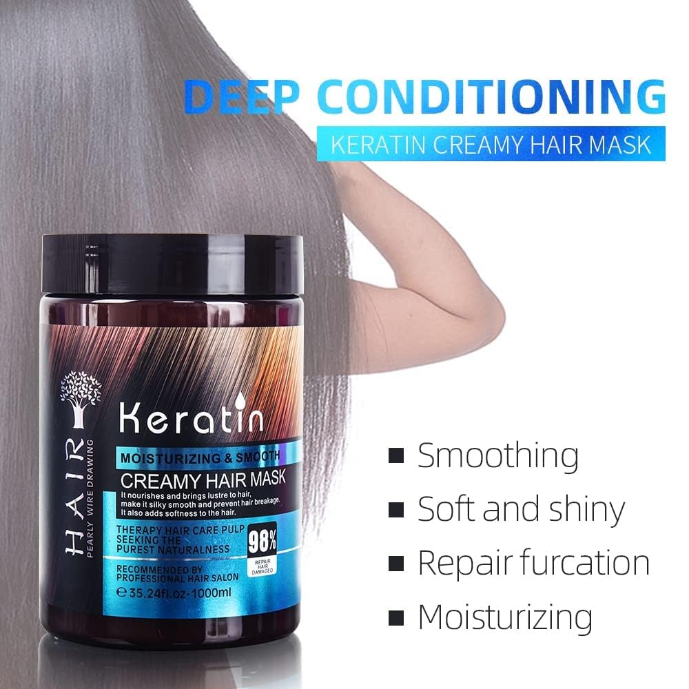 KAARM Keratin Cream Hair Mask - Deep Moisturizing & Smoothing Treatment for Dry, Damaged Hair - 800g Floral Keratin Hair Repair Mask (1 Count) - Perfect for Salon-Quality Hair Care at Home