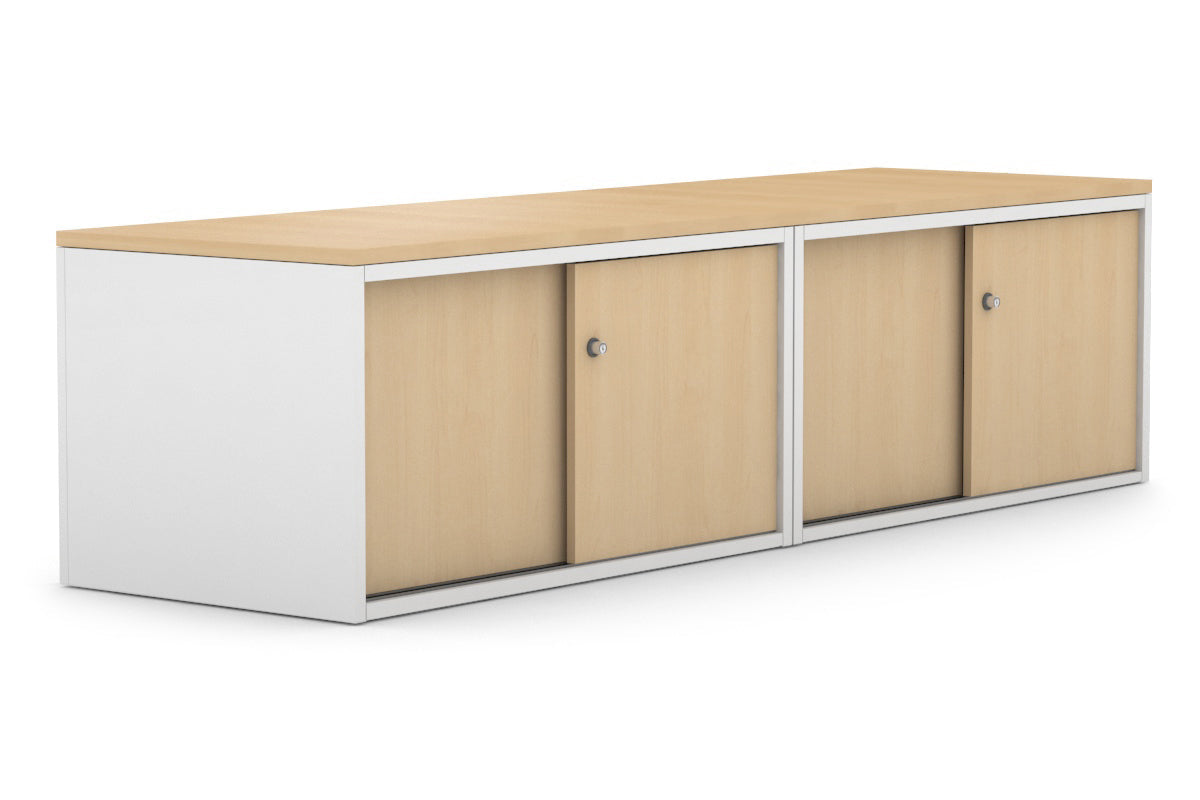 Modern 4-Door Sliding Credenza Cabinet with Low Profile Design - Perfect for Home Office, Living Room, and Bedroom Storage
