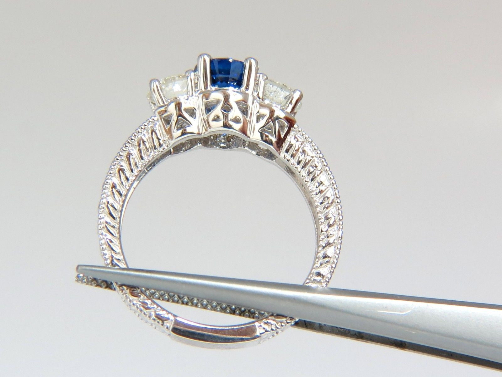 2.14ct Natural Blue Sapphire & Diamond Ring in 14K Gold - Classic Edwardian Deco Style for Weddings, Engagements & Special Occasions