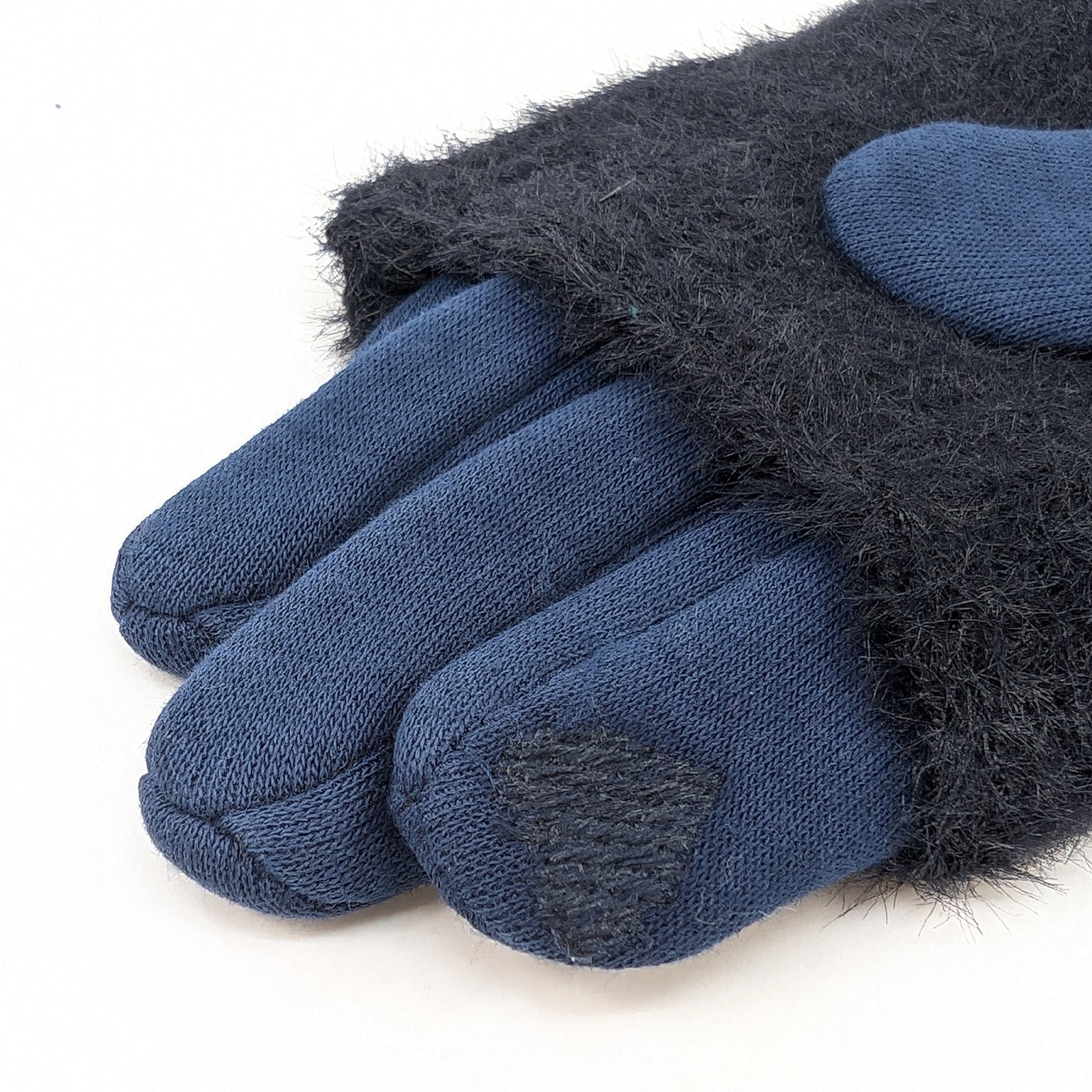 Warm Navy Blue Faux Fur Convertible Gloves - Touchscreen Compatible for Winter Outdoor Activities & Fashion