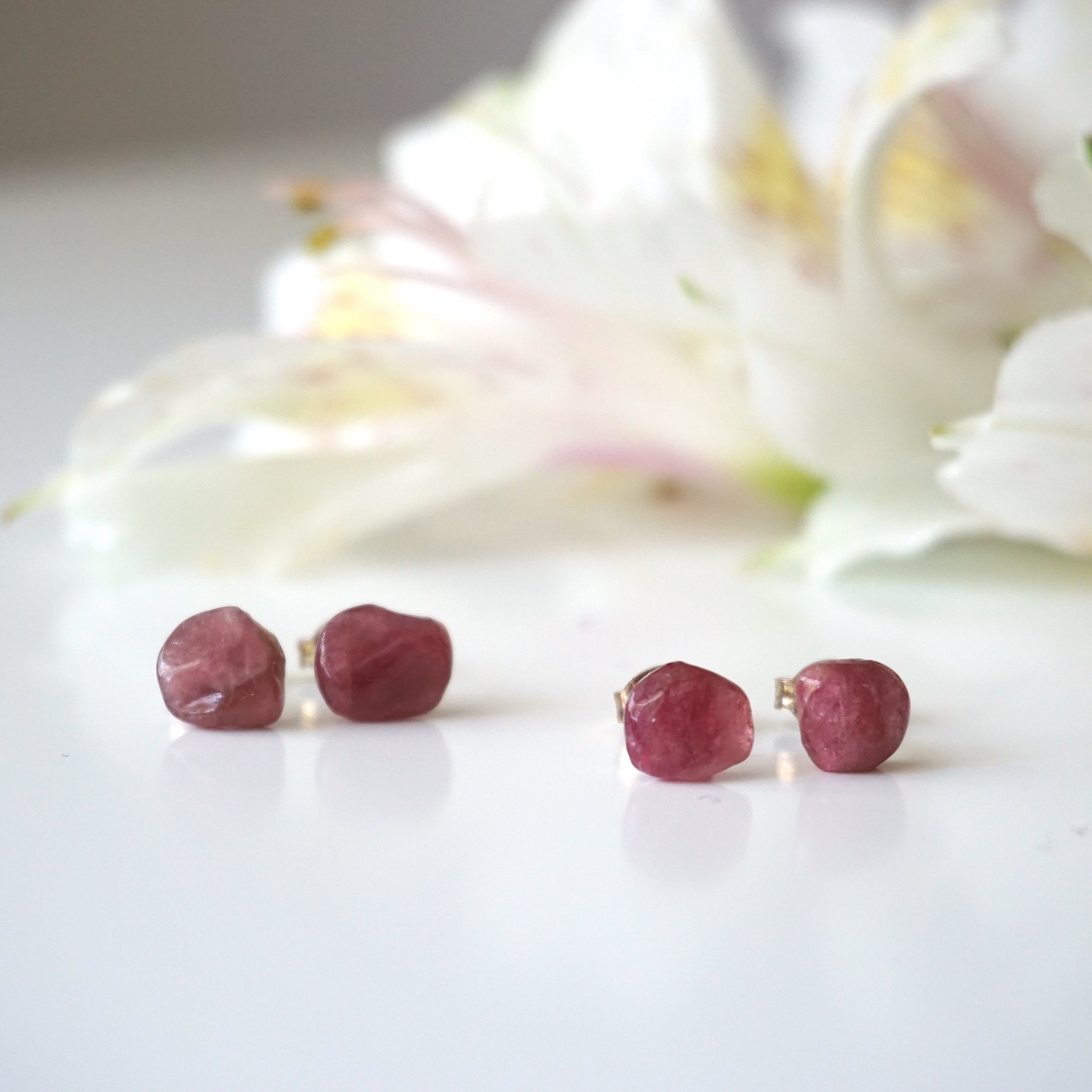 Pink Tourmaline Stud Earrings - Hypoallergenic Post Earrings for Women | Perfect for Weddings, Parties & Everyday Wear