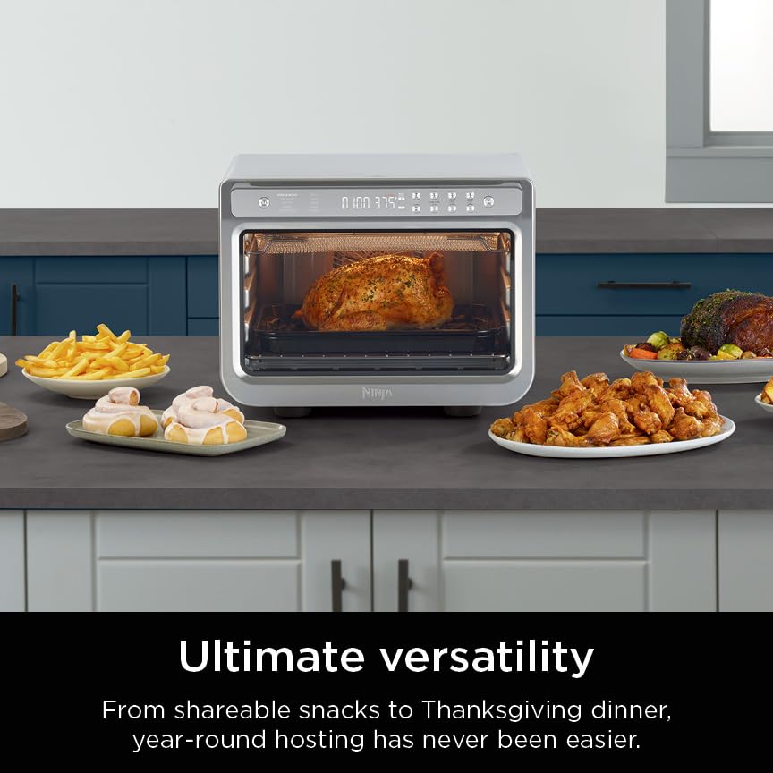 Ninja Air Fryer & Toaster Oven XL - 1800W Countertop Oven with Smart Technology, Bakes 20 Cookies, Fits 12lb Turkey, Pizza, Toast, Bake, Air Fry & Reheat - Stainless Steel DT501 - Perfect for Kitchens, Small Apartments & Holiday Cooking