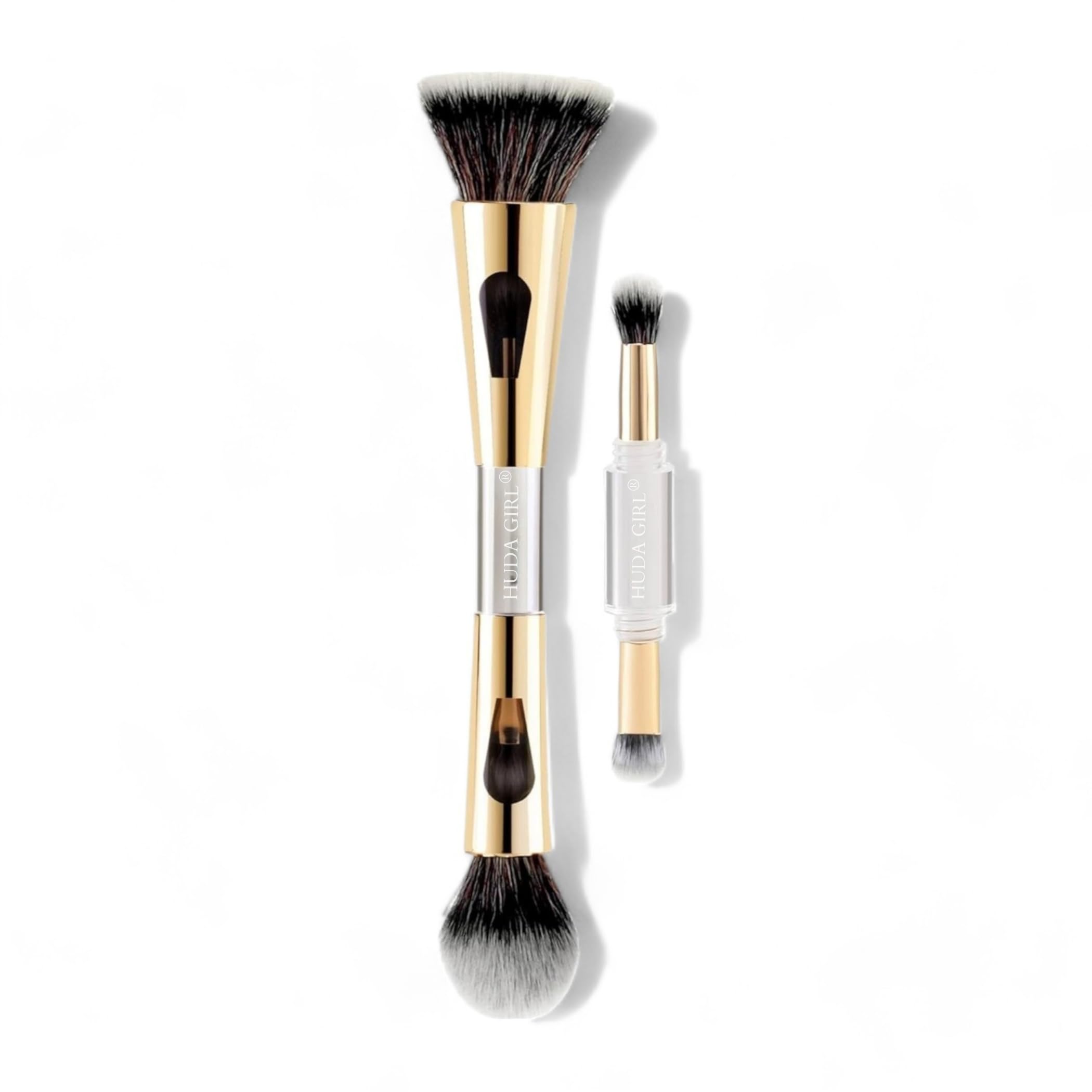 HUDA GIRL 4 in 1 Makeup Brush Set - Ultra Soft Synthetic Bristles for Flawless Foundation, Powder & Eyeshadow Application | Professional Cosmetic Brushes for Women & Girls | Perfect for Travel & Everyday Makeup Routine