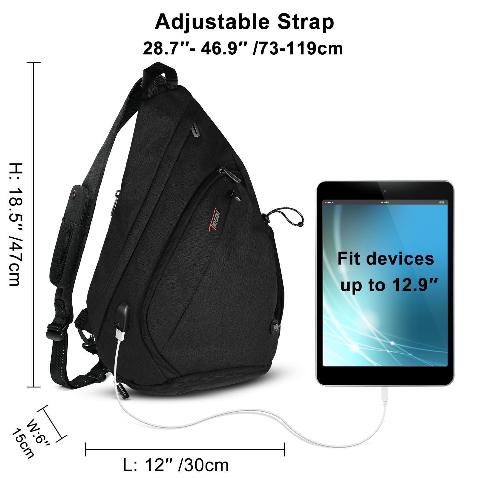 TUDEQU Sling Backpack for Men - 8 Pockets Crossbody Bag, 19L Large Travel Hiking Backpack for Outdoor Activities, Gym & Daily Commute