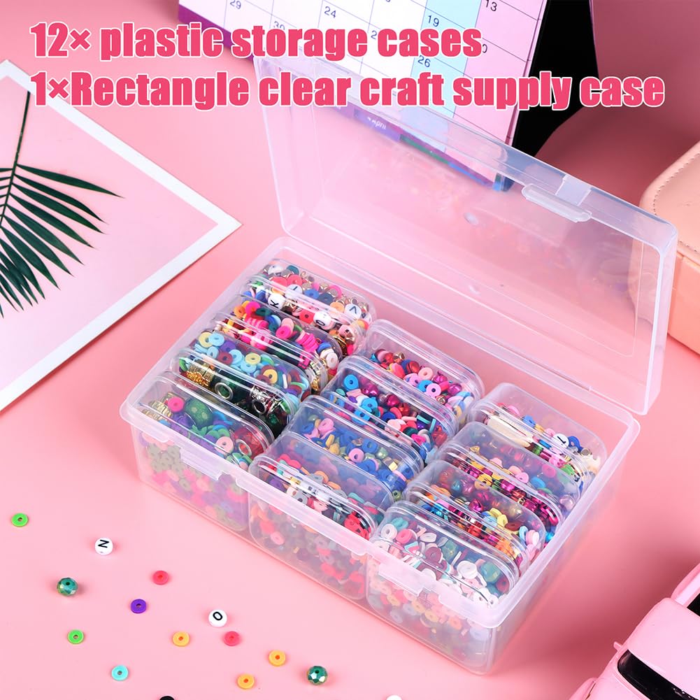 2 Pack Clear Mini Plastic Bead Organizer Boxes - 13 Compartment Transparent Storage Containers with Lids for Jewelry Making, Craft Beads & DIY Accessories Organization - Perfect for Craft Rooms, Travel & Home Storage