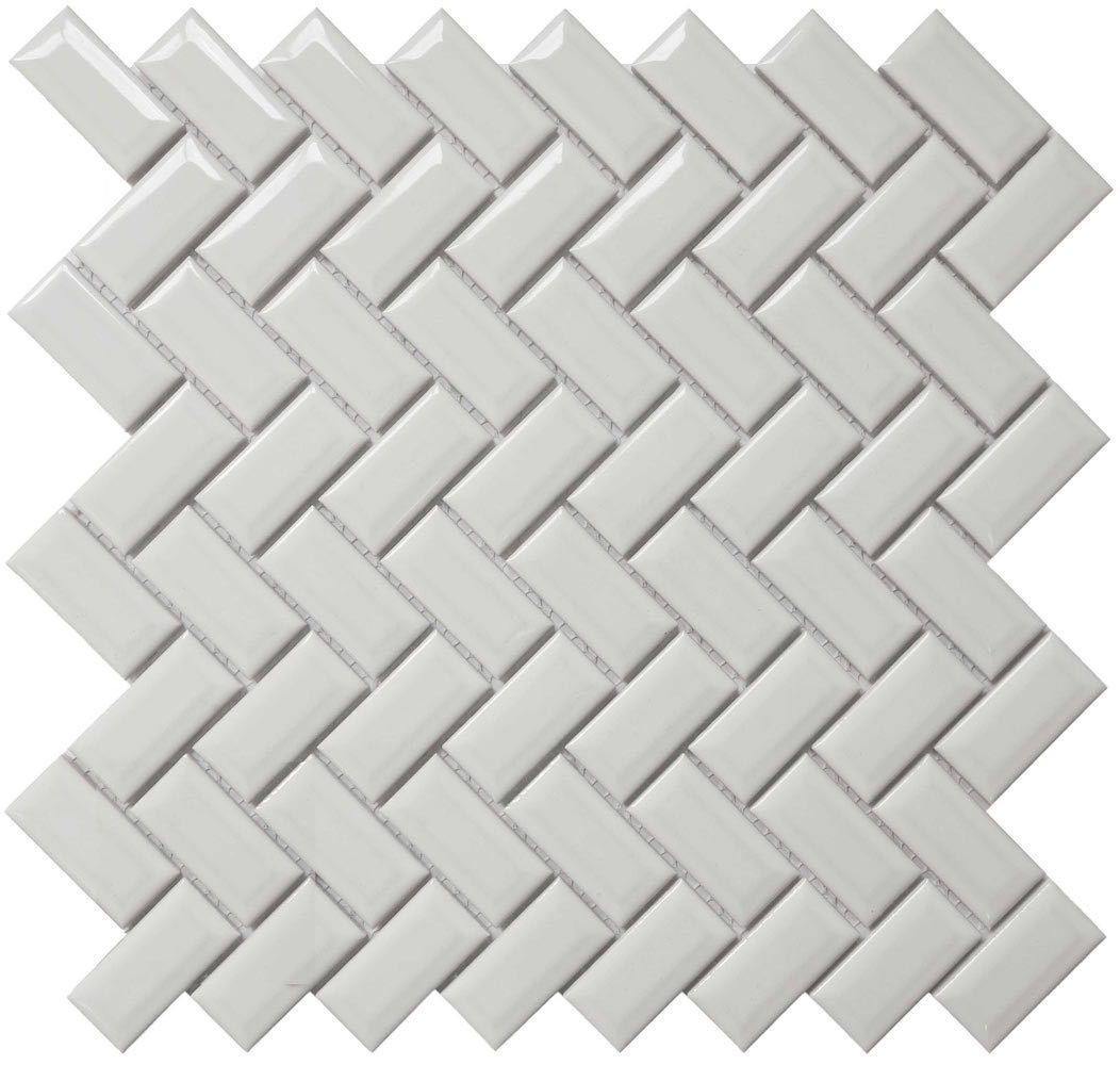 Premium White Herringbone Porcelain Mosaic Tile - Waterproof & Durable Backsplash for Kitchen, Bathroom, and Shower Walls