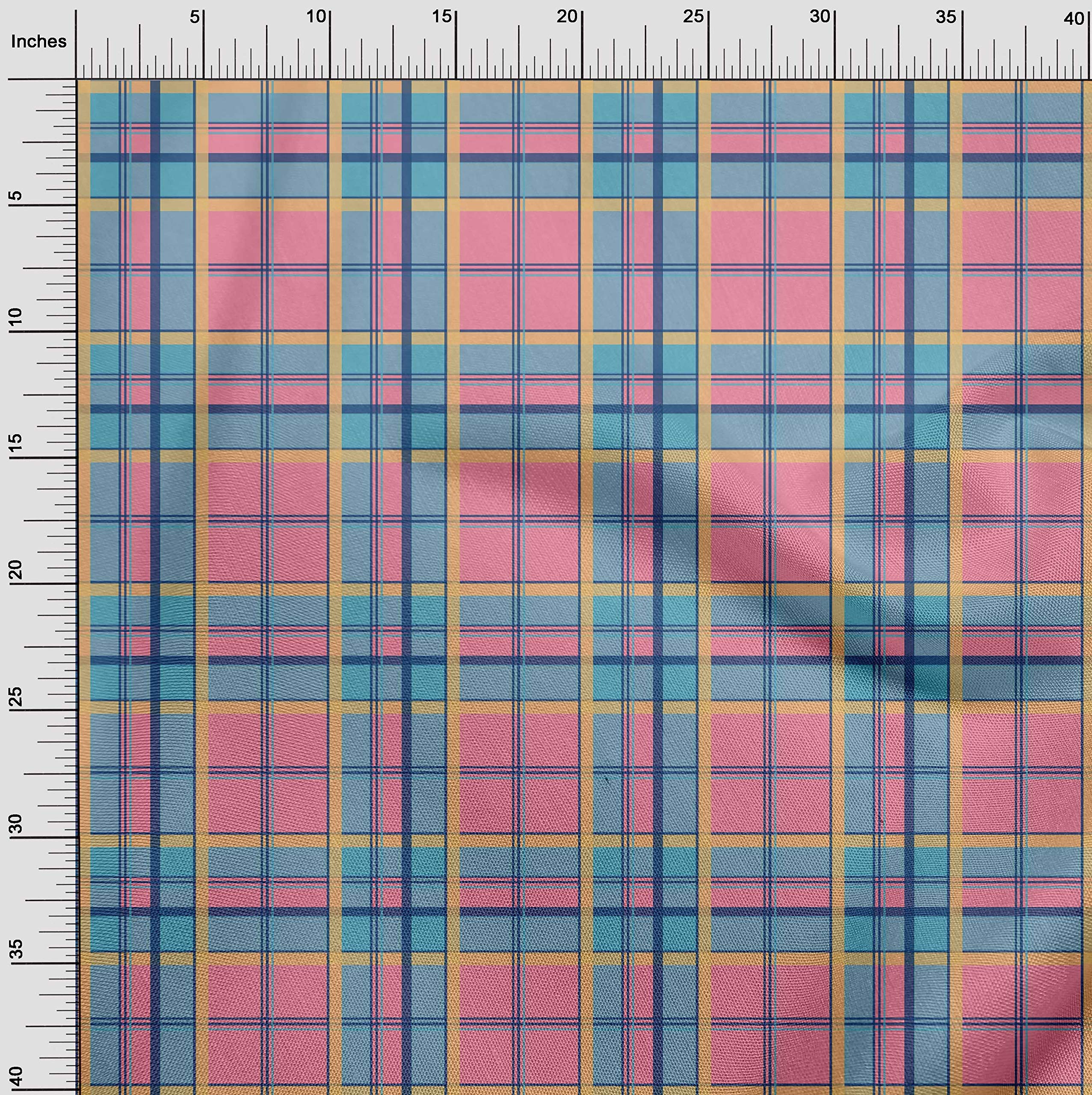 oneOone Polyester Spandex Medium Pink Madras Check Dress Fabric - 56 Inches Wide by The Yard | Perfect for Summer Dresses, Skirts & DIY Fashion Projects