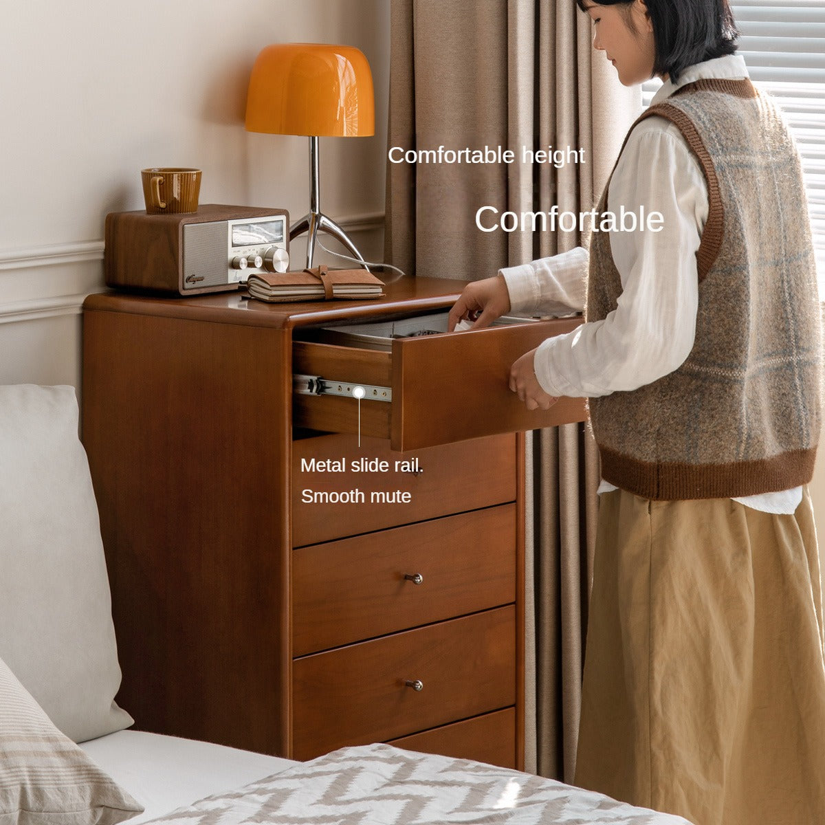 Solid Wood Poplar Dresser - 5-Drawer Storage Chest for Bedroom, Living Room & Office - Natural Wood Finish for Home Organization & Decor
