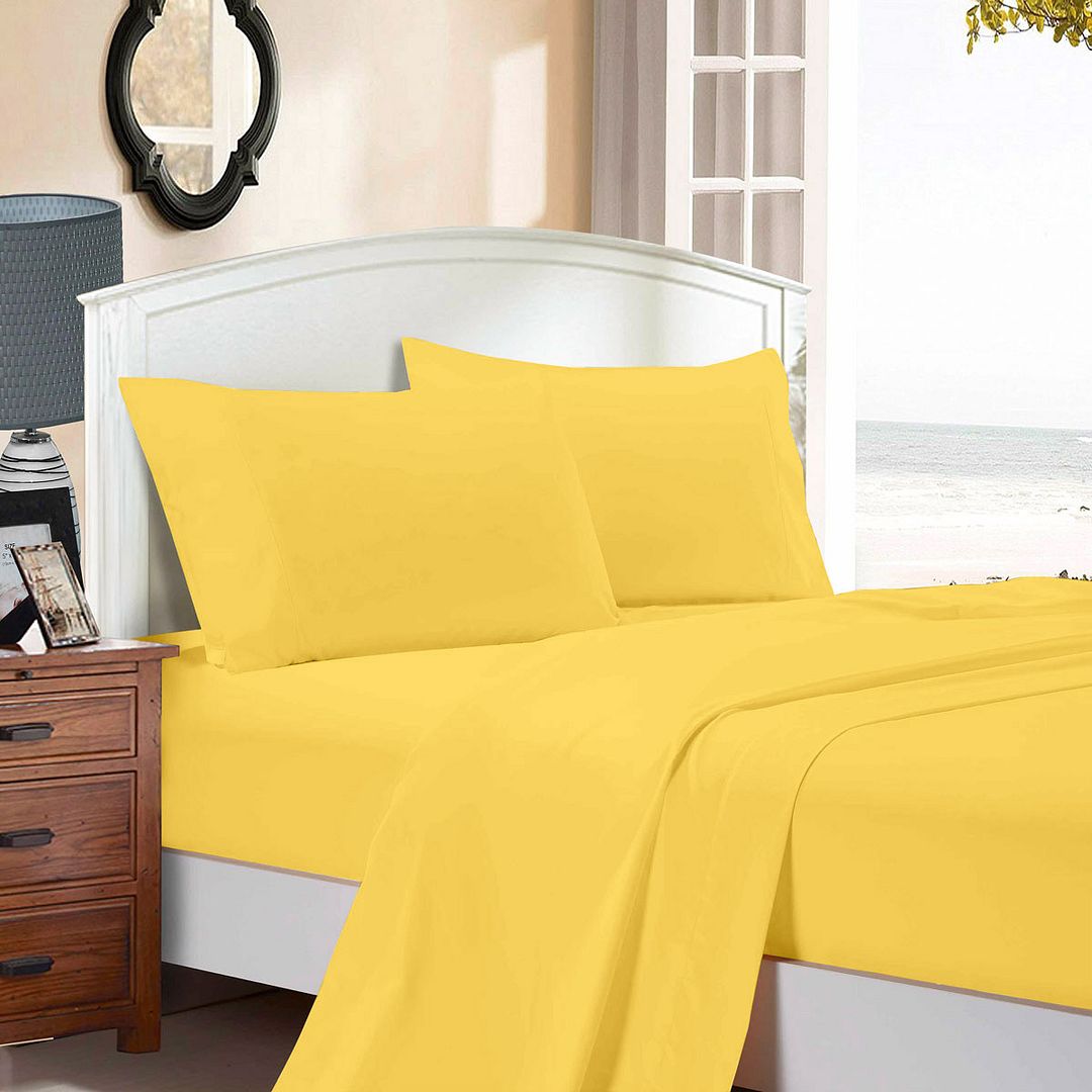 1000TC Ultra Soft King Size Bed Sheet Set - Yellow Flat & Fitted Sheets for Luxurious Comfort | Perfect for Master Bedroom, Guest Room & Hotel Use