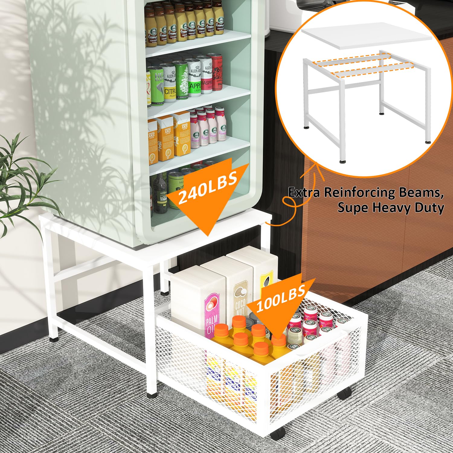 Heavy Duty Mini Fridge Stand with Storage & Wheels - Rolling Cabinet Cart Table Shelf for Dorm, Home, Office & Bedroom - White | Perfect for Small Spaces, Dorm Rooms & Compact Living Areas