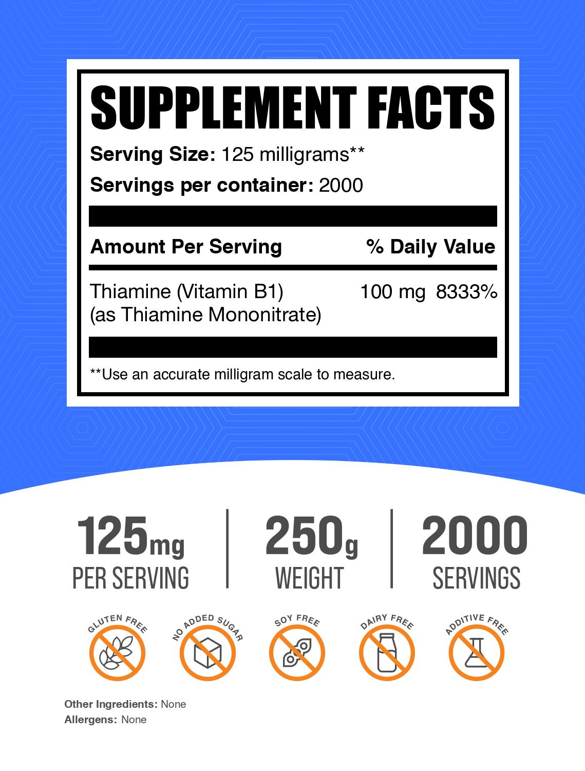Pure Thiamine Mononitrate (Vitamin B1) Powder Supplement - 100g Premium Quality for Energy Metabolism & Nervous System Support - Ideal for Smoothies, Baking & Dietary Supplements