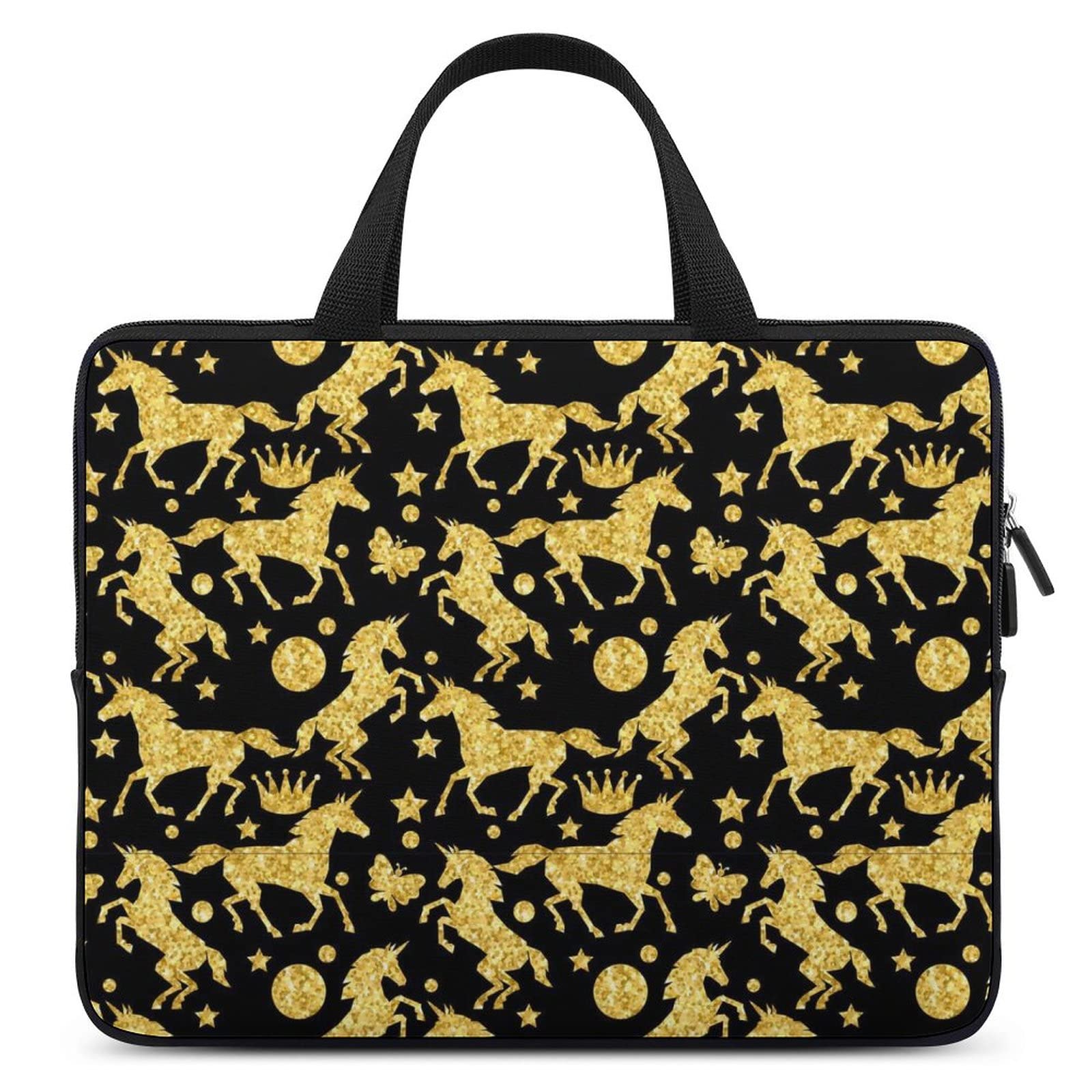 Gold Glitter Unicorns Waterproof Laptop Bag - Slim Business Casual Briefcase for Work, Travel & School