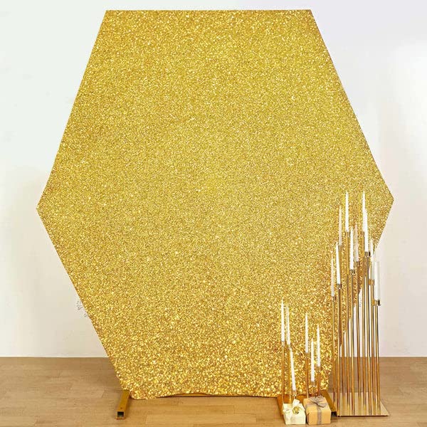Shiny Gold 2-Sided Spandex Wedding Backdrop - 8x7ft Hexagon for Parties & Events