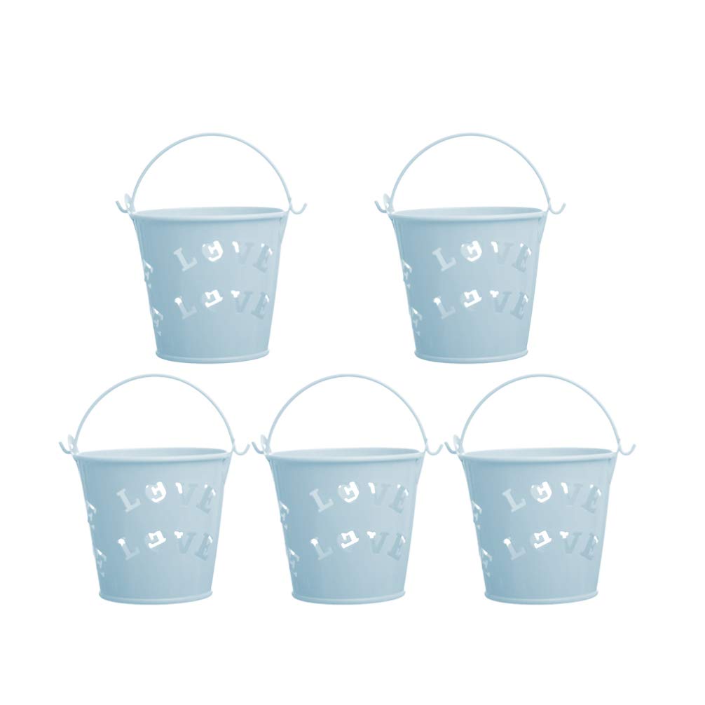TENDYCOCO Mini Metal Wedding Candy Buckets - 5pcs Blue Tin Pails with Handles for Party Favors, Baby Showers, Birthday & Easter Celebrations | Perfect for Wedding Candy Buffets, Dessert Displays & Gift Packaging