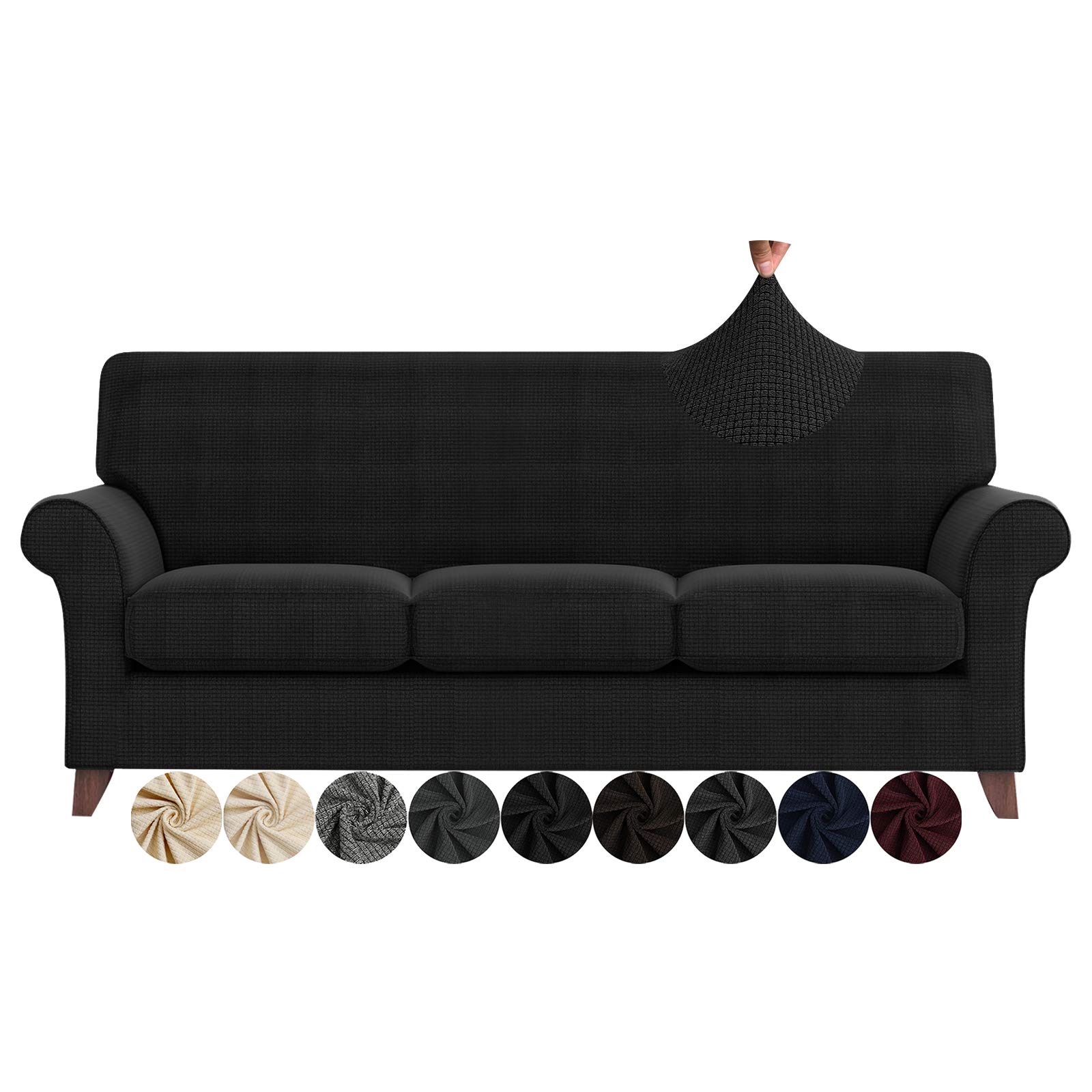 ZNSAYOTX 4-Piece Extra Large Stretch Sofa Slipcover - Anti-Slip Couch Cover for 3-Cushion Couches, Pet & Dog Proof Furniture Protector, Machine Washable (Black, XL) - Perfect for Living Room, Family Room & Pet-Friendly Homes