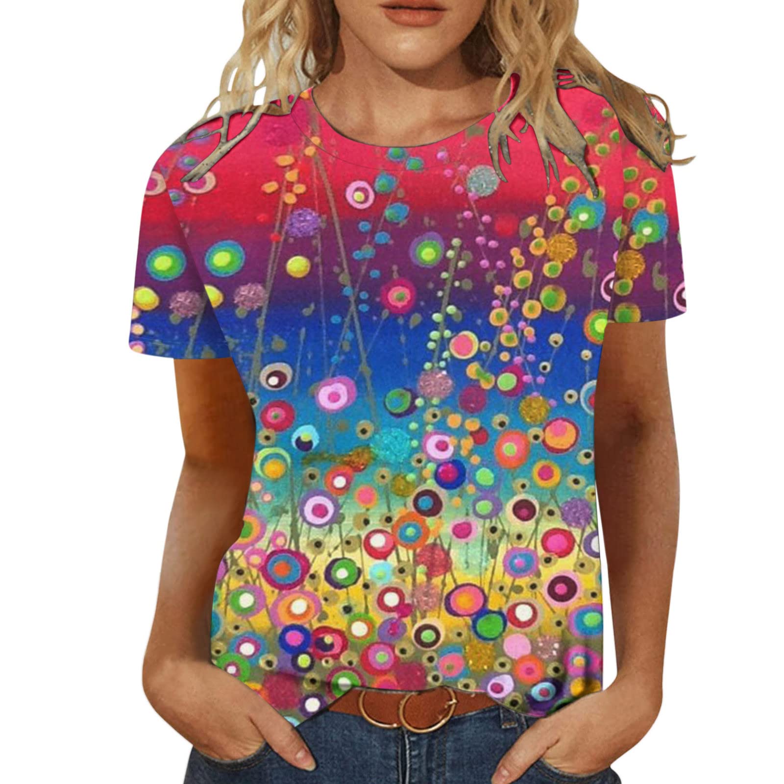 Women's Summer V-Neck Short Sleeve T-Shirt - Cute Printed Casual Blouse & Loose Fit Graphic Top | Perfect for Beach Outings, Weekend Wear & Summer Vacation
