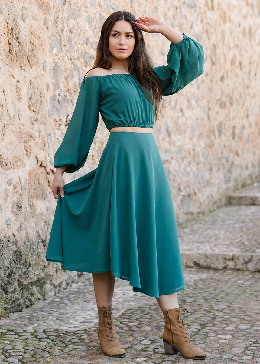 Stylish Sana Skirt in Ocean Green - Comfortable Flowy Midi Skirt for Women | Perfect for Summer Outfits, Beach Vacations & Casual Wear