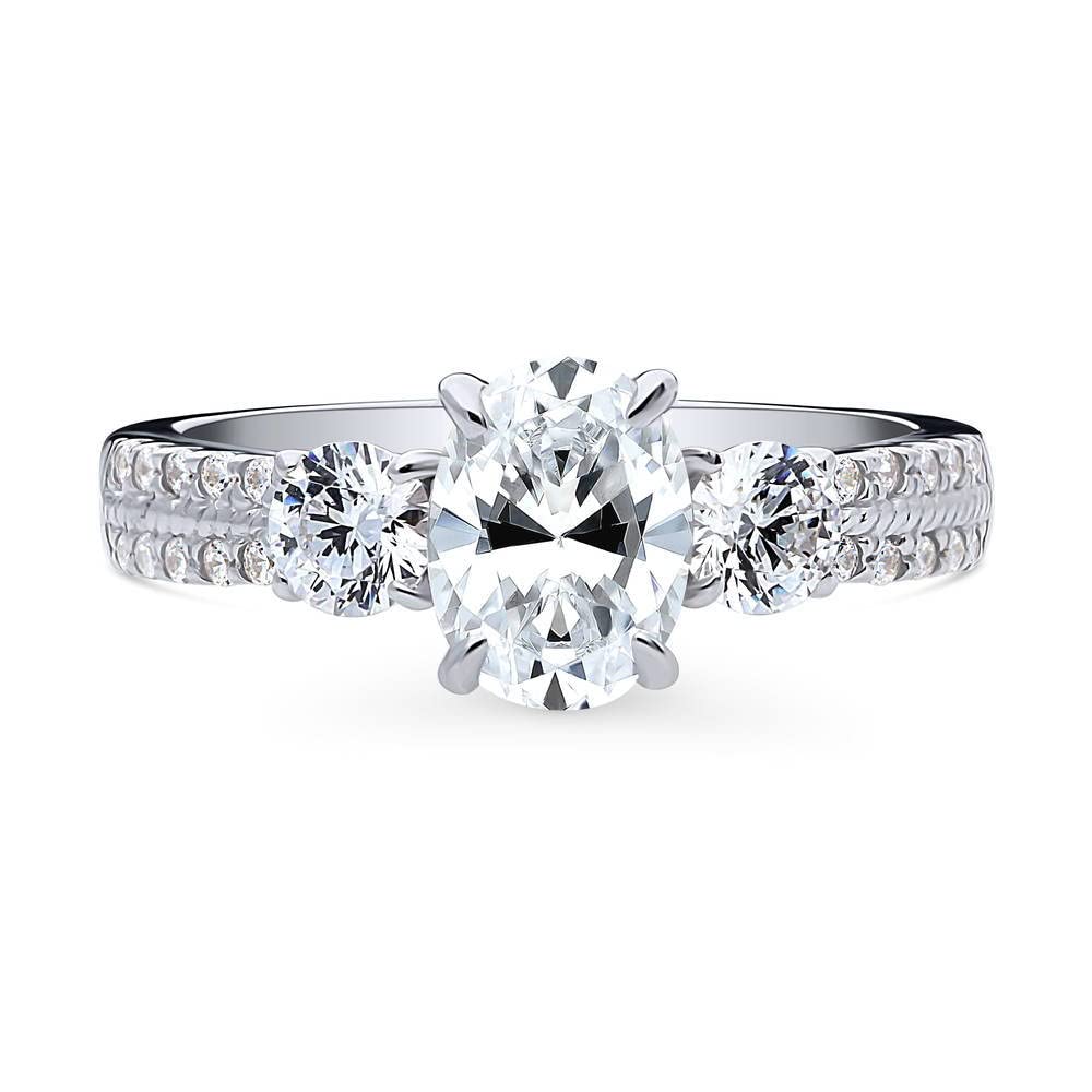 BERRICLE Sterling Silver 3-Stone Oval Cut Cubic Zirconia Engagement Ring for Women - 1.2 Carat CZ Wedding Promise Ring, Rhodium Plated, Size 4-10 - Perfect for Proposals, Anniversaries & Special Occasions