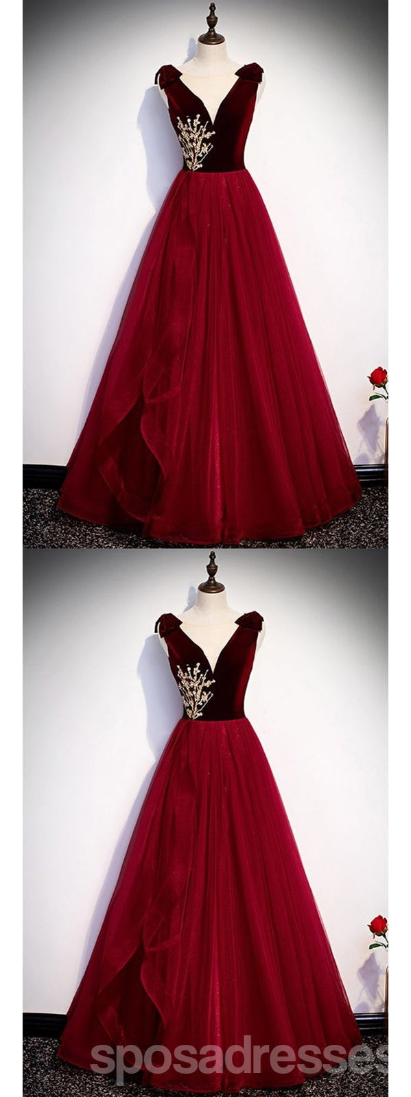 Elegant Red A-Line V-Neck Long Prom Dresses for Women - Affordable Formal Evening Gowns for Homecoming, Wedding, and Special Occasions