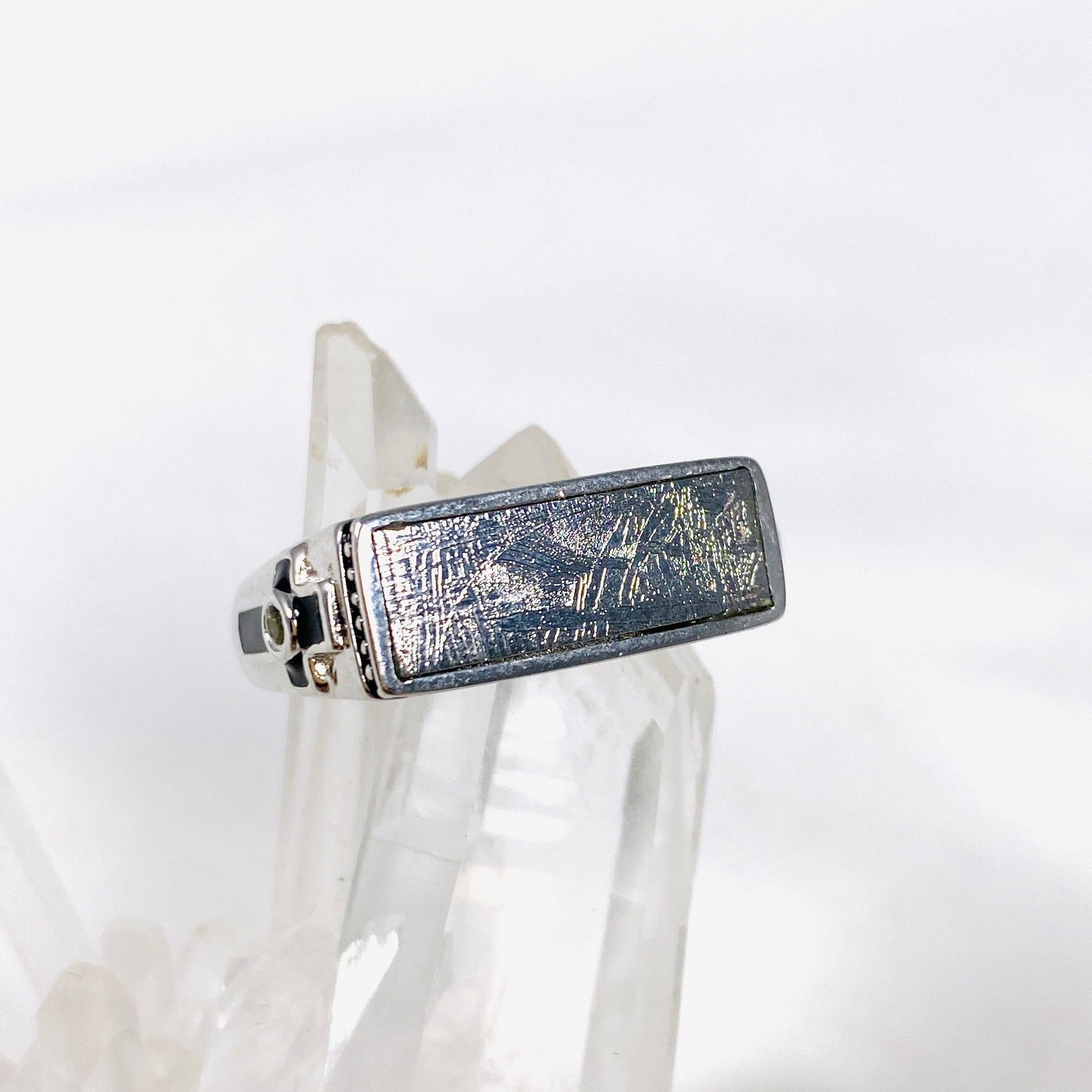 Gibeon Iron Meteorite & Moldavite Ring - Size 11.5 - Unique Men's Wedding Band - PRGJ385 - Perfect for Engagement, Anniversary & Spiritual Jewelry Gifts