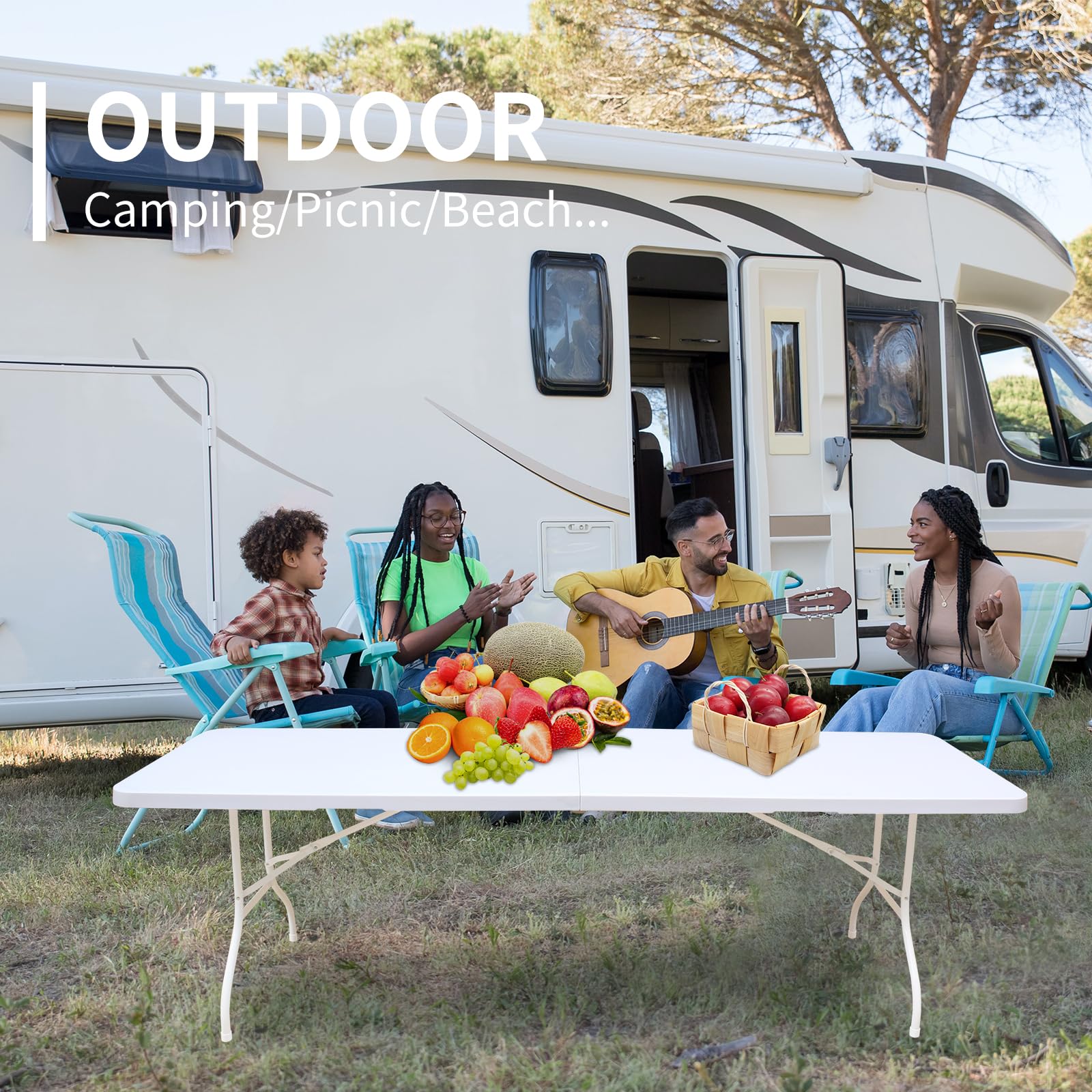 8ft Portable Folding Plastic Dining Table - White Half-Fold Design for Parties, Picnics, Camping, Beach & Indoor/Outdoor Use | Perfect for Entertaining, BBQs, Tailgating & More