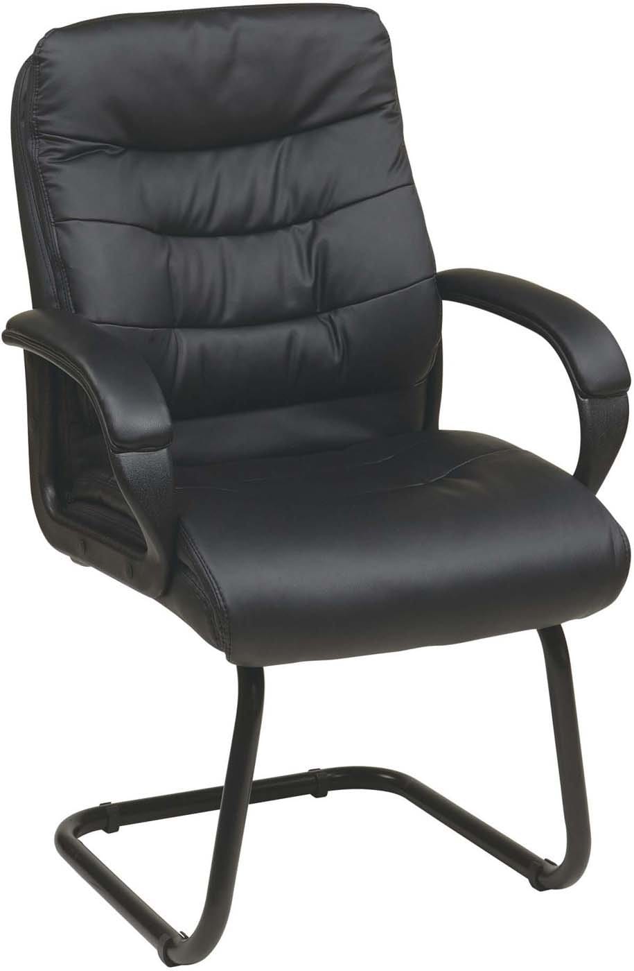 Work Smart™ Black Faux Leather Office Guest Chair with Sled Base - Ergonomic Visitor Seating for Reception, Conference Rooms & Home Offices [FL7485 U6]
