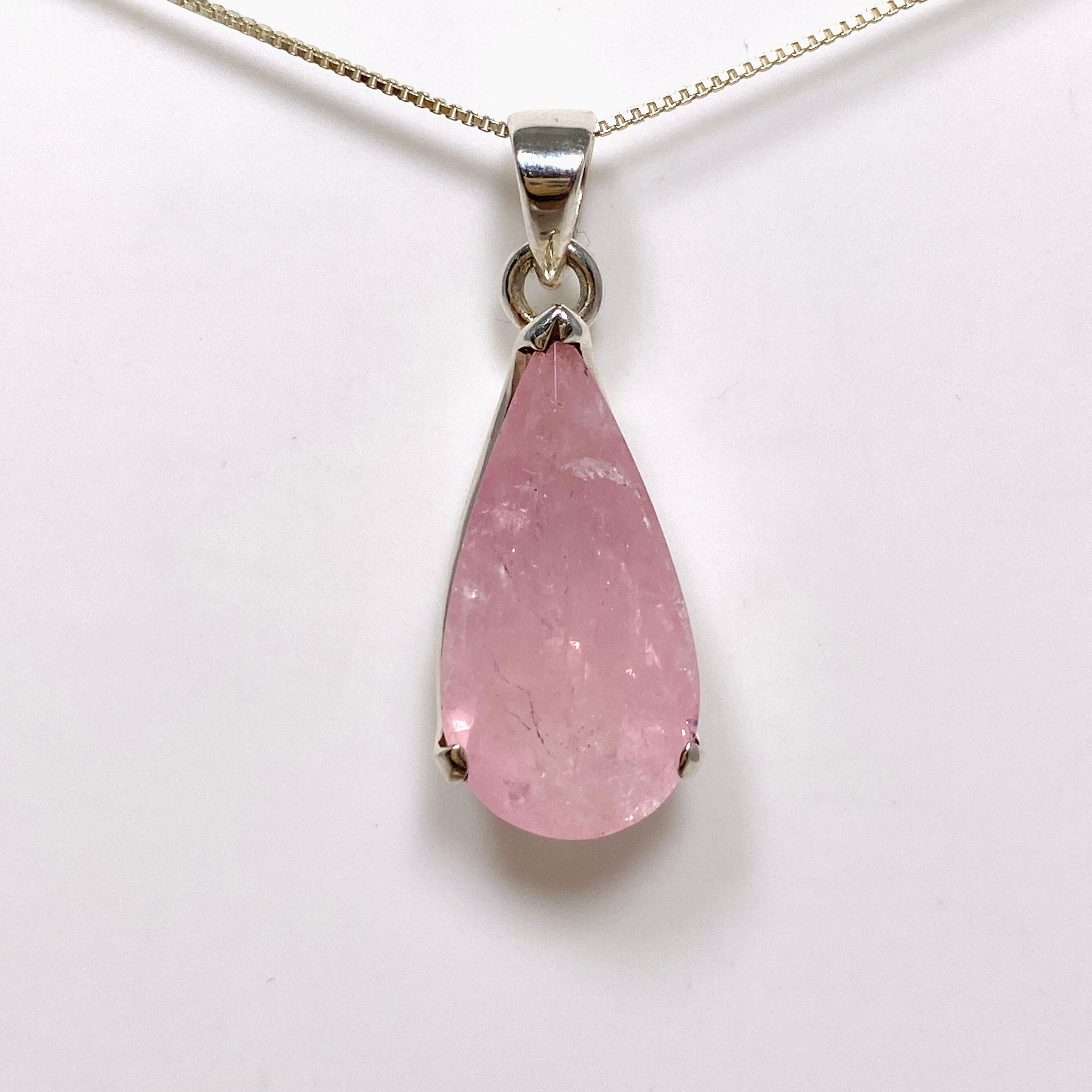 Morganite Faceted Teardrop Pendant Necklace PPGJ681 - Elegant Rose Quartz Jewelry for Women, Perfect for Weddings, Anniversaries & Valentine's Day Gifts