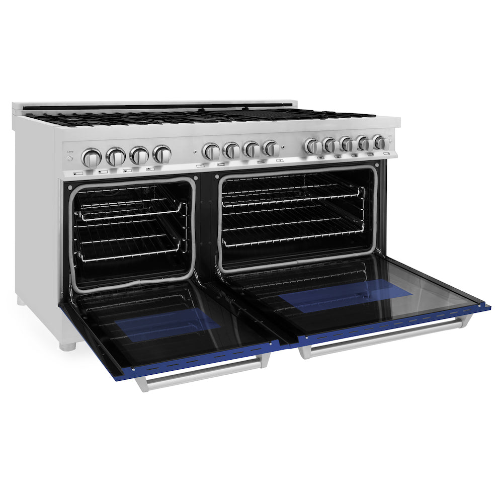 ZLINE 60-Inch 7.4 cu. ft. Dual Fuel Range with 9-Burner Gas Cooktop & 2 Electric Convection Ovens - Stainless Steel with Blue Matte Doors (RA BM 60) for Professional Home Kitchens & Gourmet Cooking