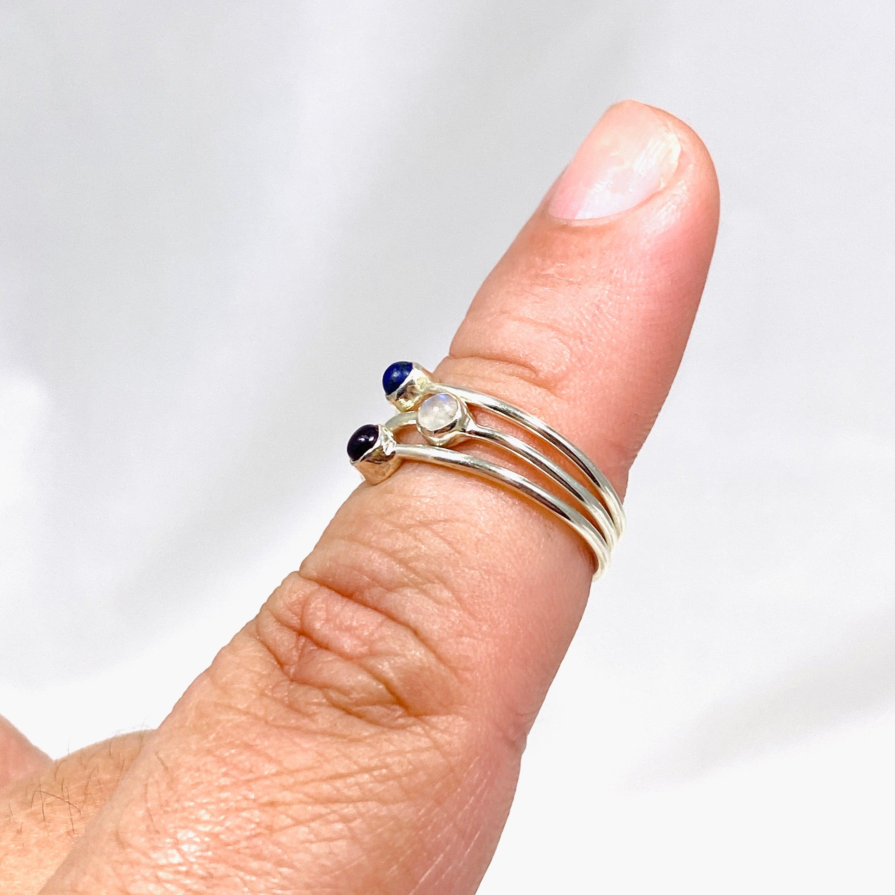 Amethyst Lapis Moonstone Round Band Ring Set of 3 - Elegant Stackable Rings for Women, Dainty Gemstone Jewelry Gift for Birthday, Anniversary & Everyday Wear